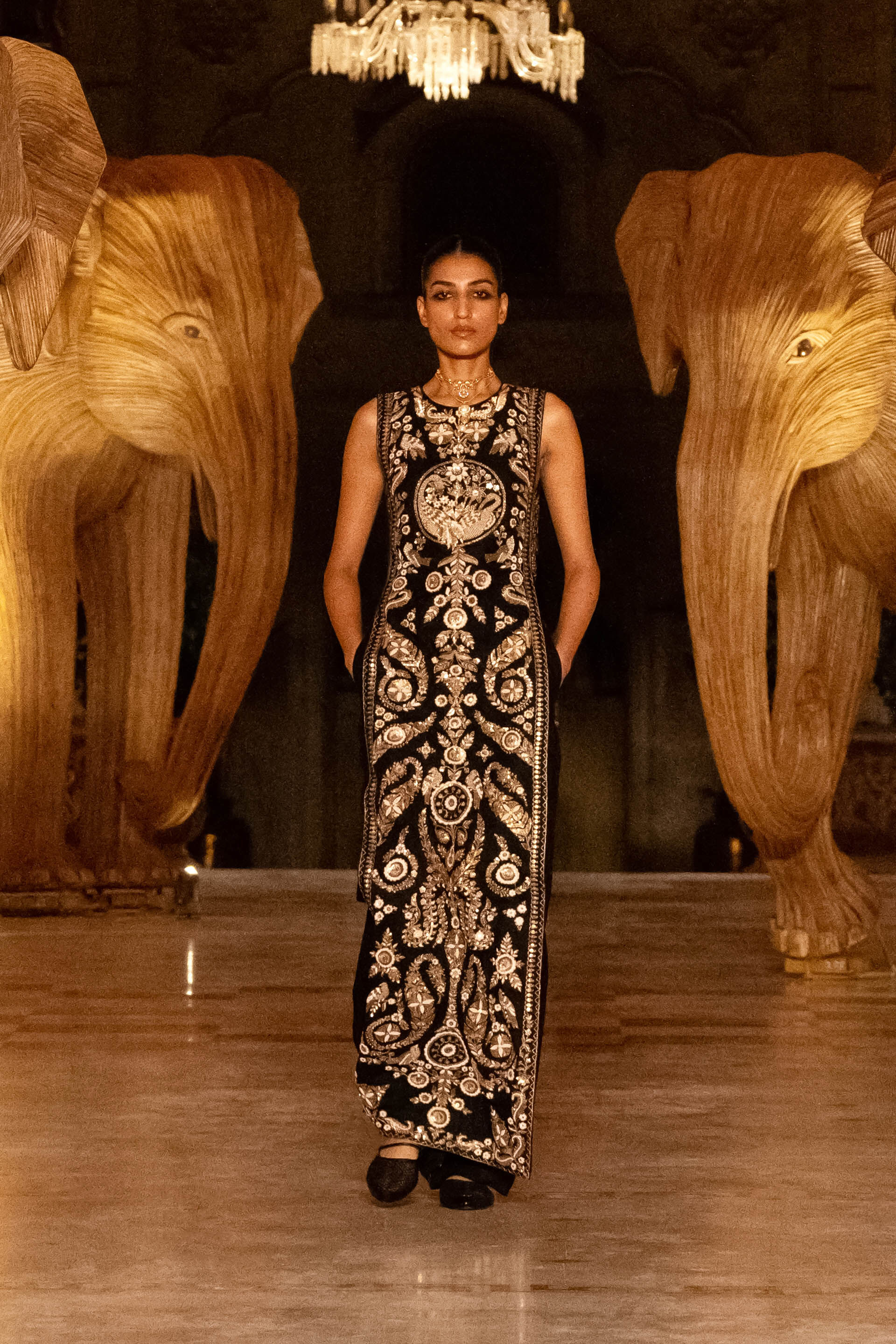 From The Wilderness Embroidered Zardozi Silk Tabard Set - Black, Black, image 4