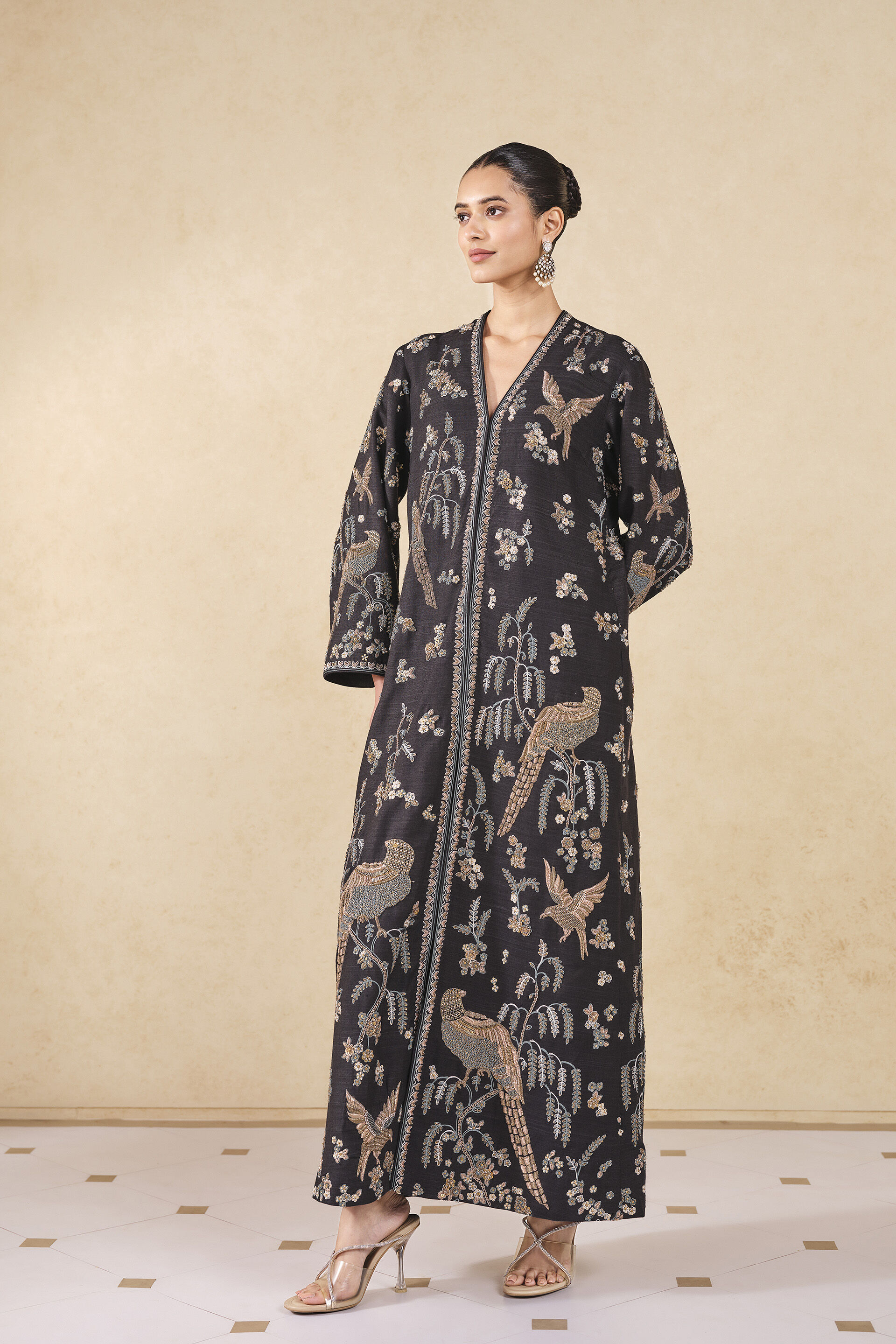 Buy Designer Shirina Embroidered Silk Jacket Set Black Online from Anita Dongre