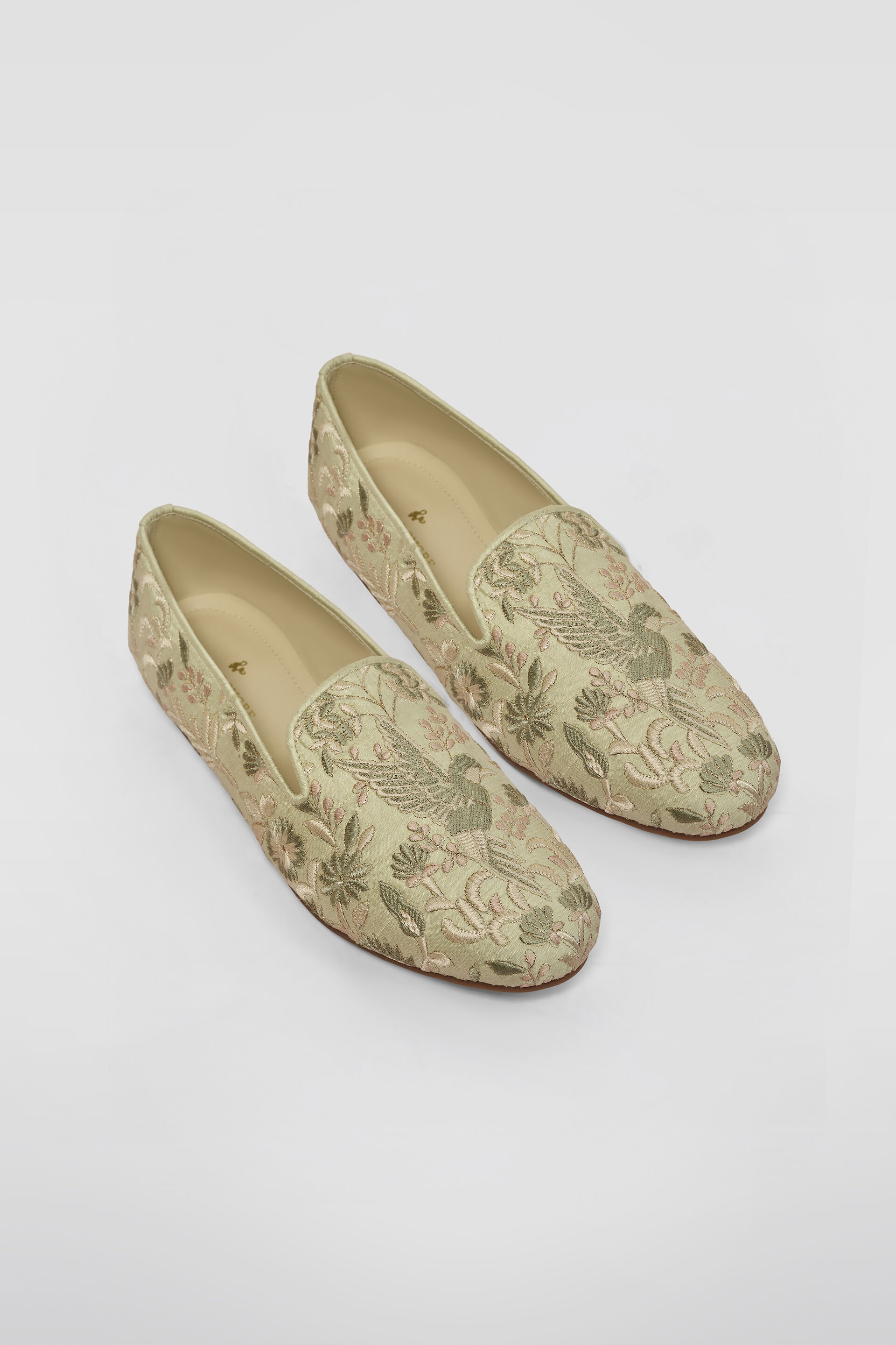 Kshiraj Embroidered Silk Mojris - Sage, Sage, image 1