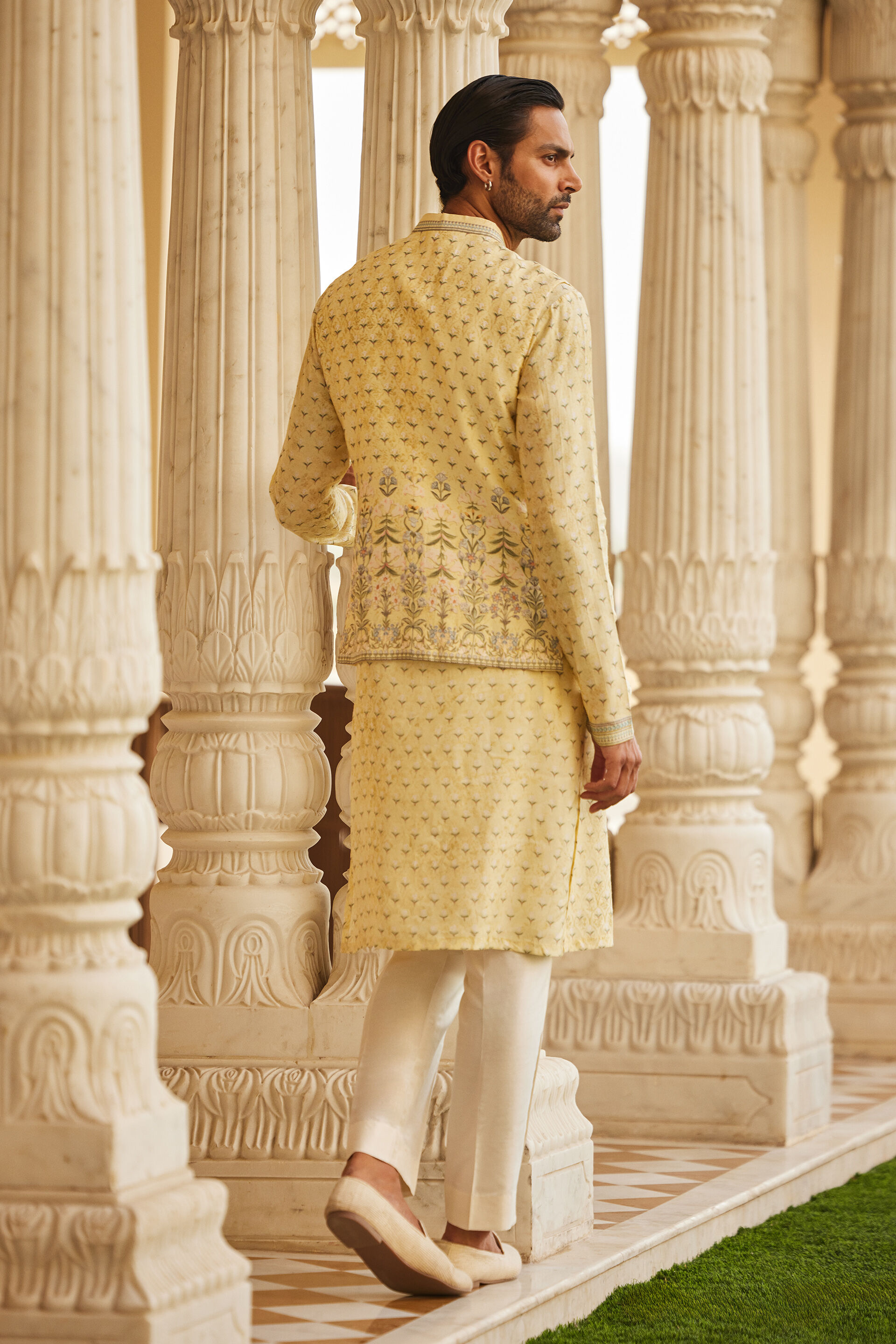 Bourag Silk Nehru Jacket - Yellow, Yellow, image 3