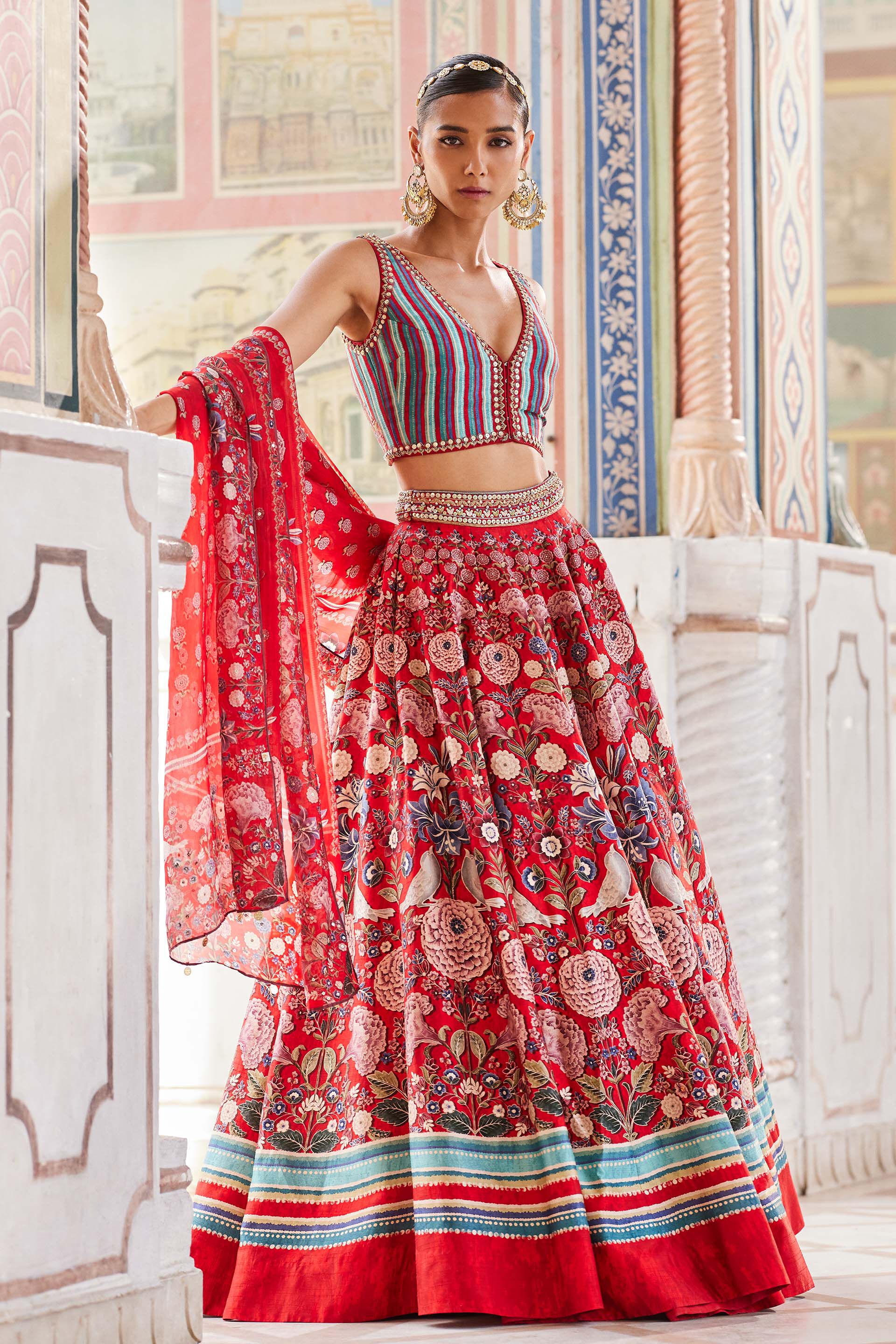 Ghazal Lehenga - Red, Red, image 3