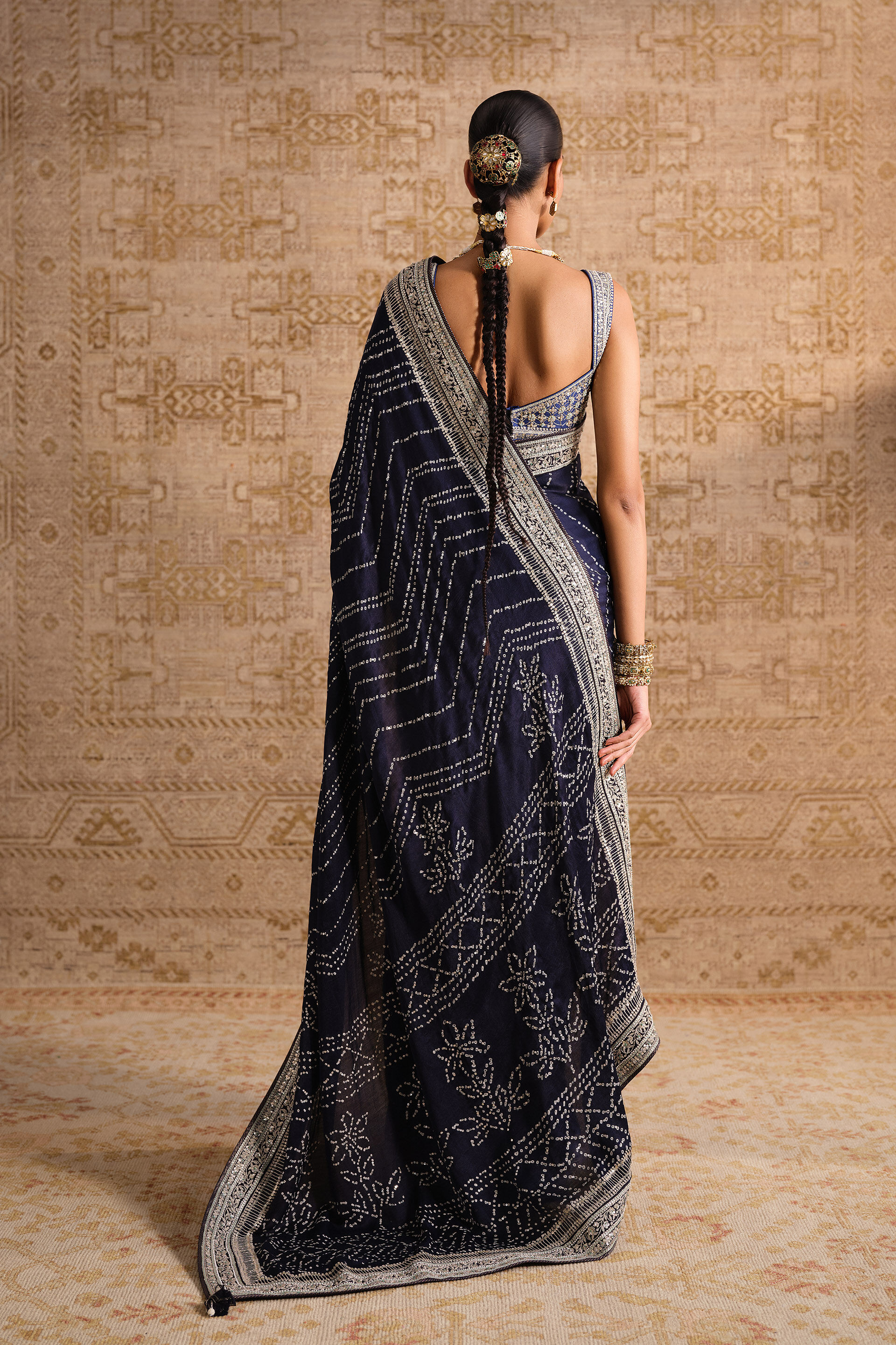 Nartana Handcrafted Bandhani Silk Saree - Blue, Blue, image 4