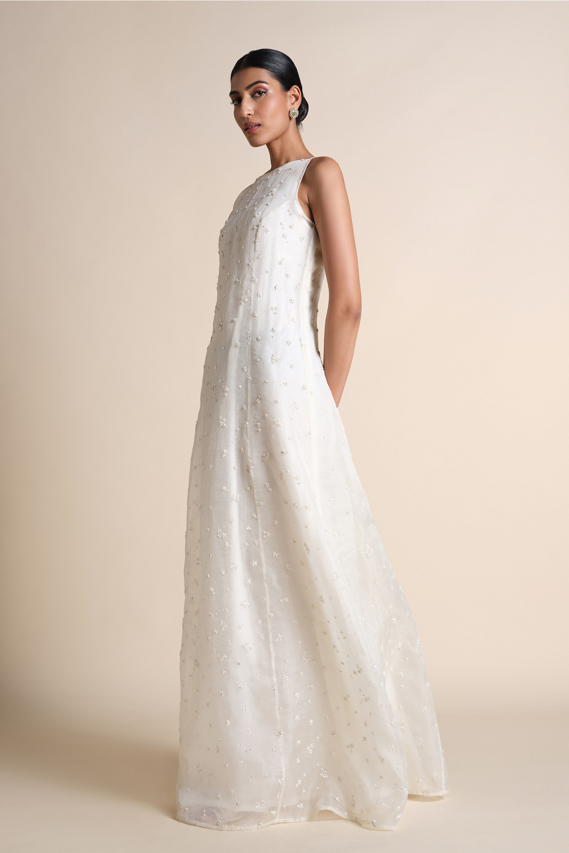 Shajar Hand-painted Pichhwai Silk Jacket Set - Ivory, Ivory, image 7