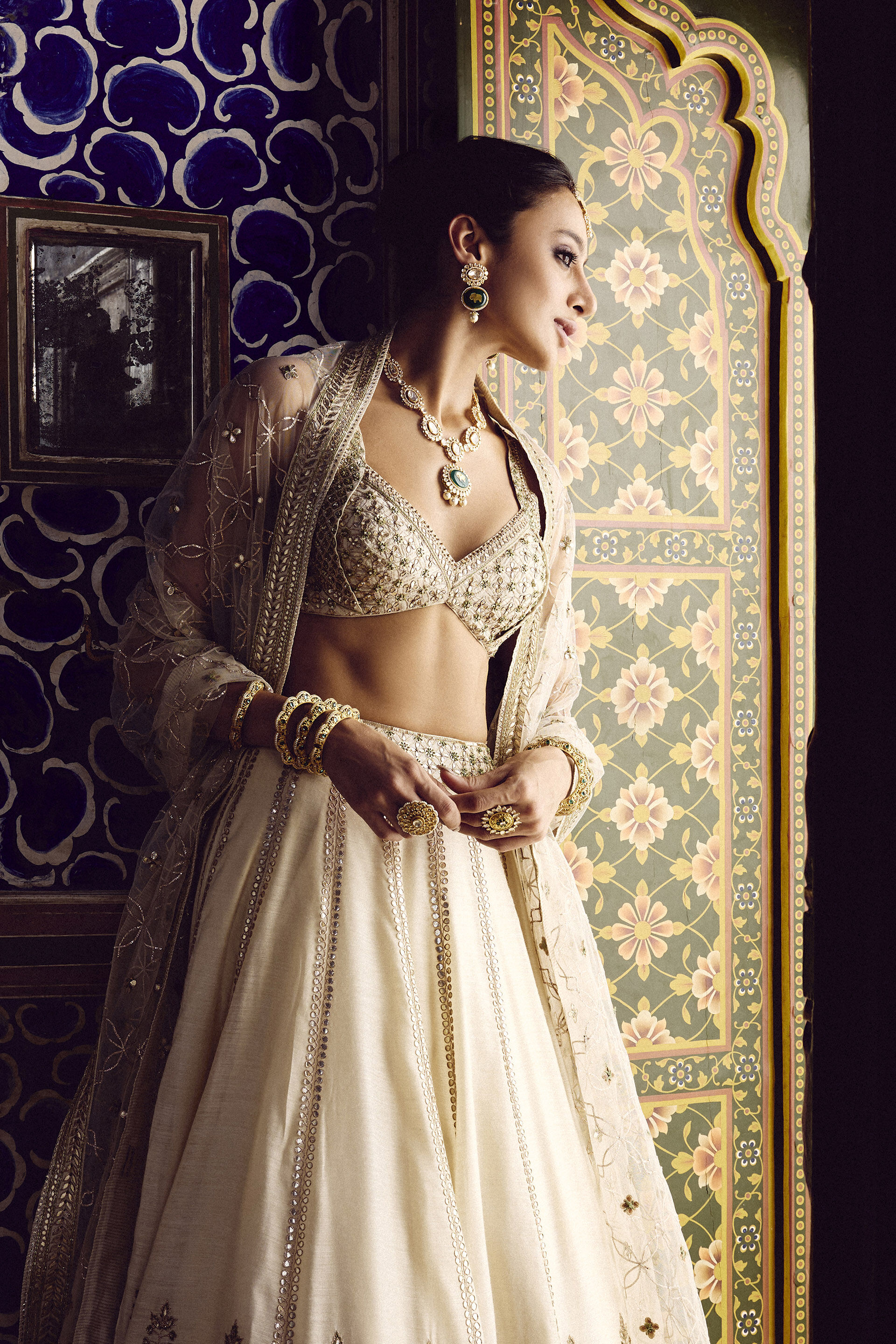 Nalika Gota Patti Silk Lehenga Set - Ivory, Ivory, image 6