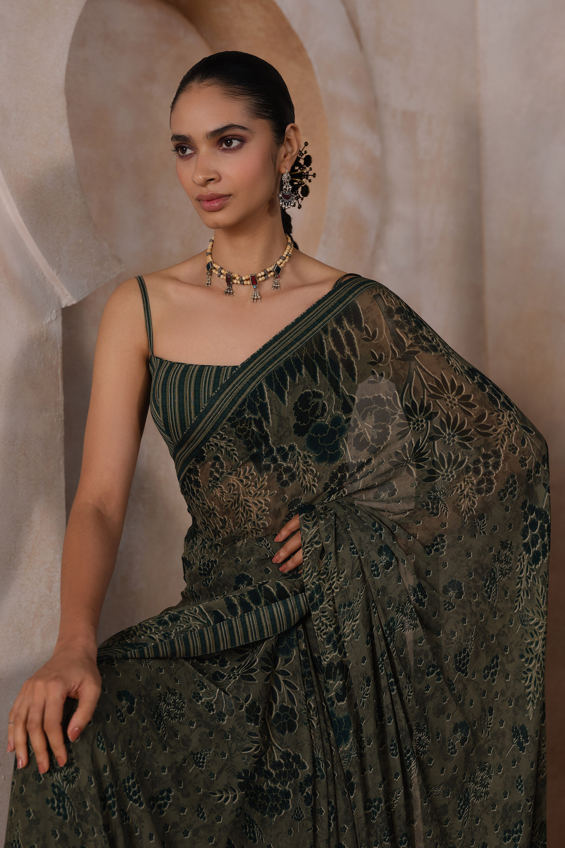 Tanairi Chiffon Saree - Sage, Sage Green, image 4