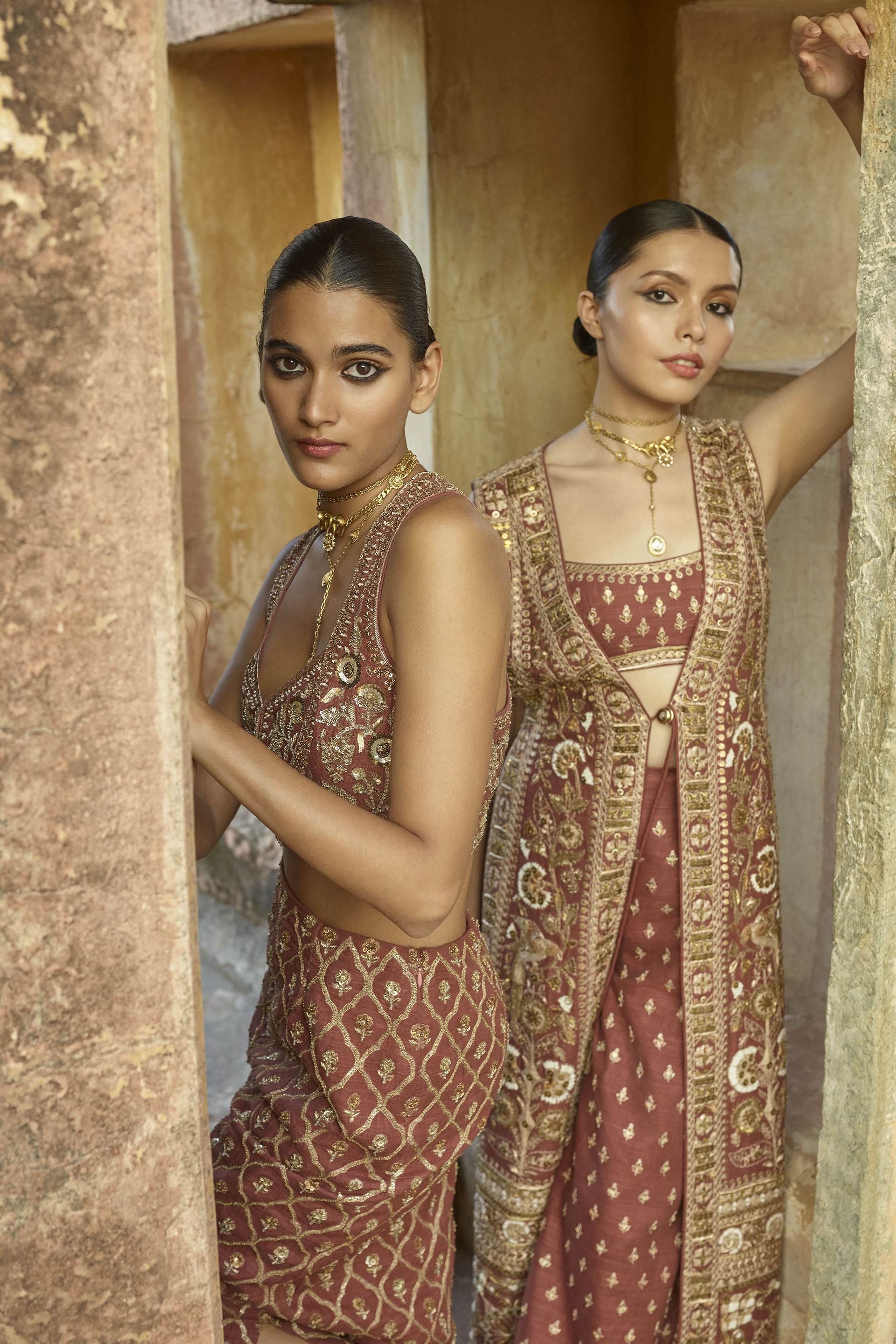 Songs Of Harmony Zardozi & Embroidered Cord Silk Set - Brown, Brown, image 3