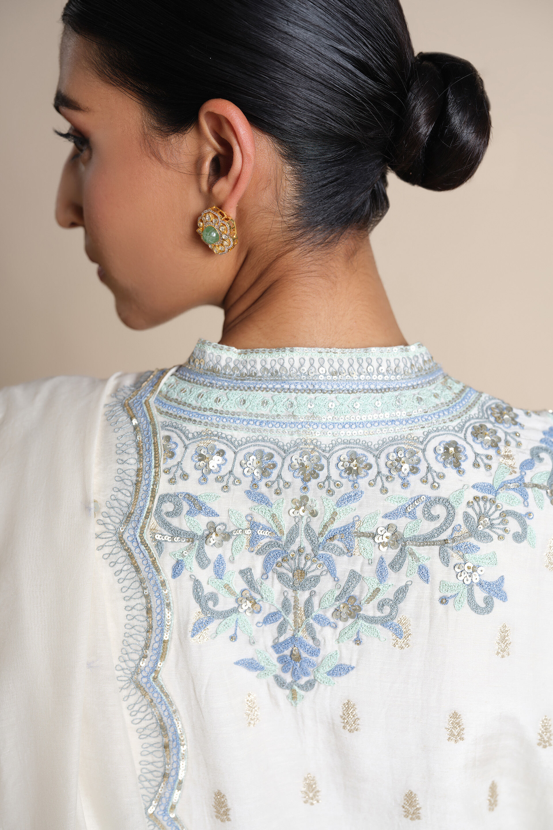 Luscinia Embroidered Suit Set - Ivory, Ivory, image 6