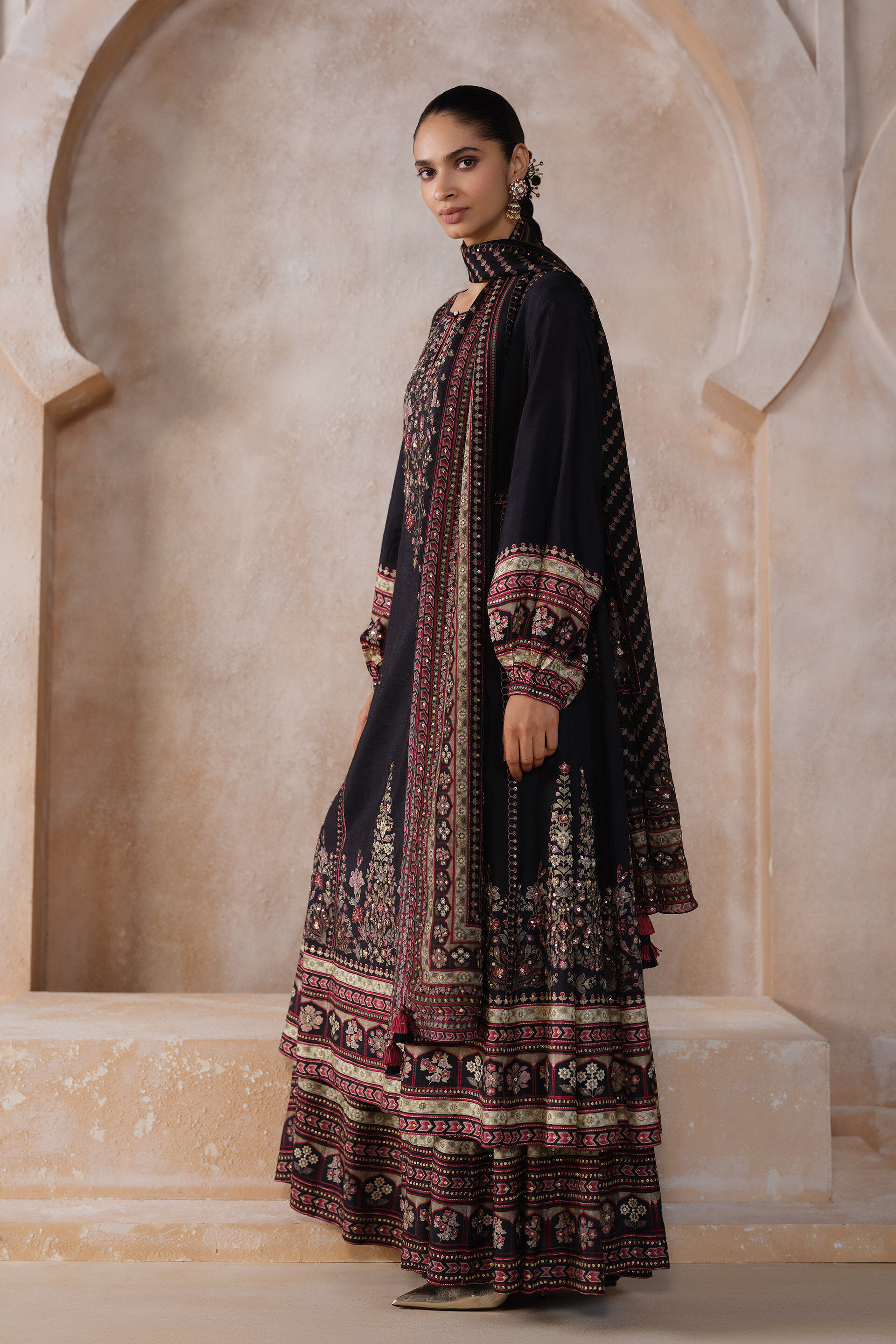 Avellana Silk Anarkali Set - Black, Black, image 3