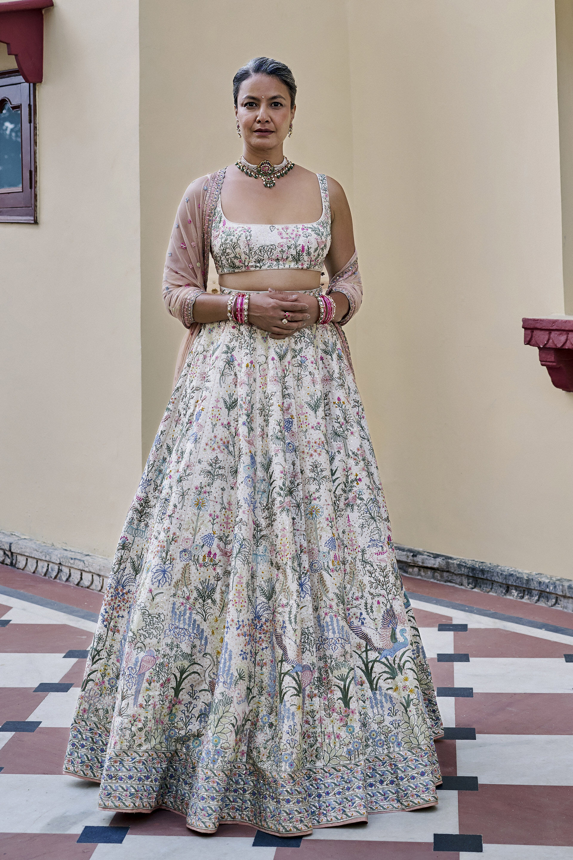 Luminous Embroidered Zardozi Silk Lehenga Set - ​Ivory, Ivory, image 1