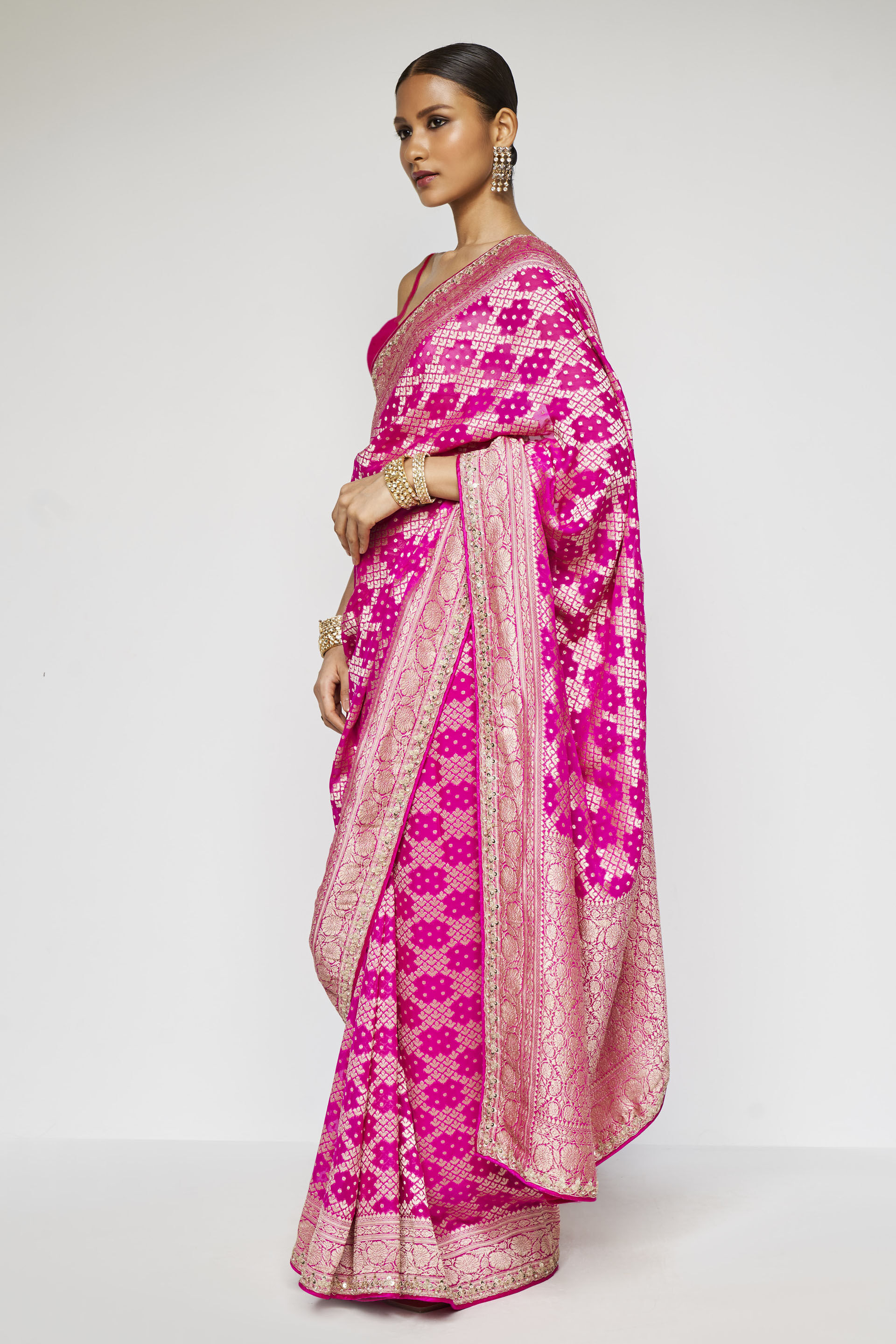 Gul Handwoven Benarasi Gota Patti Silk Saree, Pink, image 2