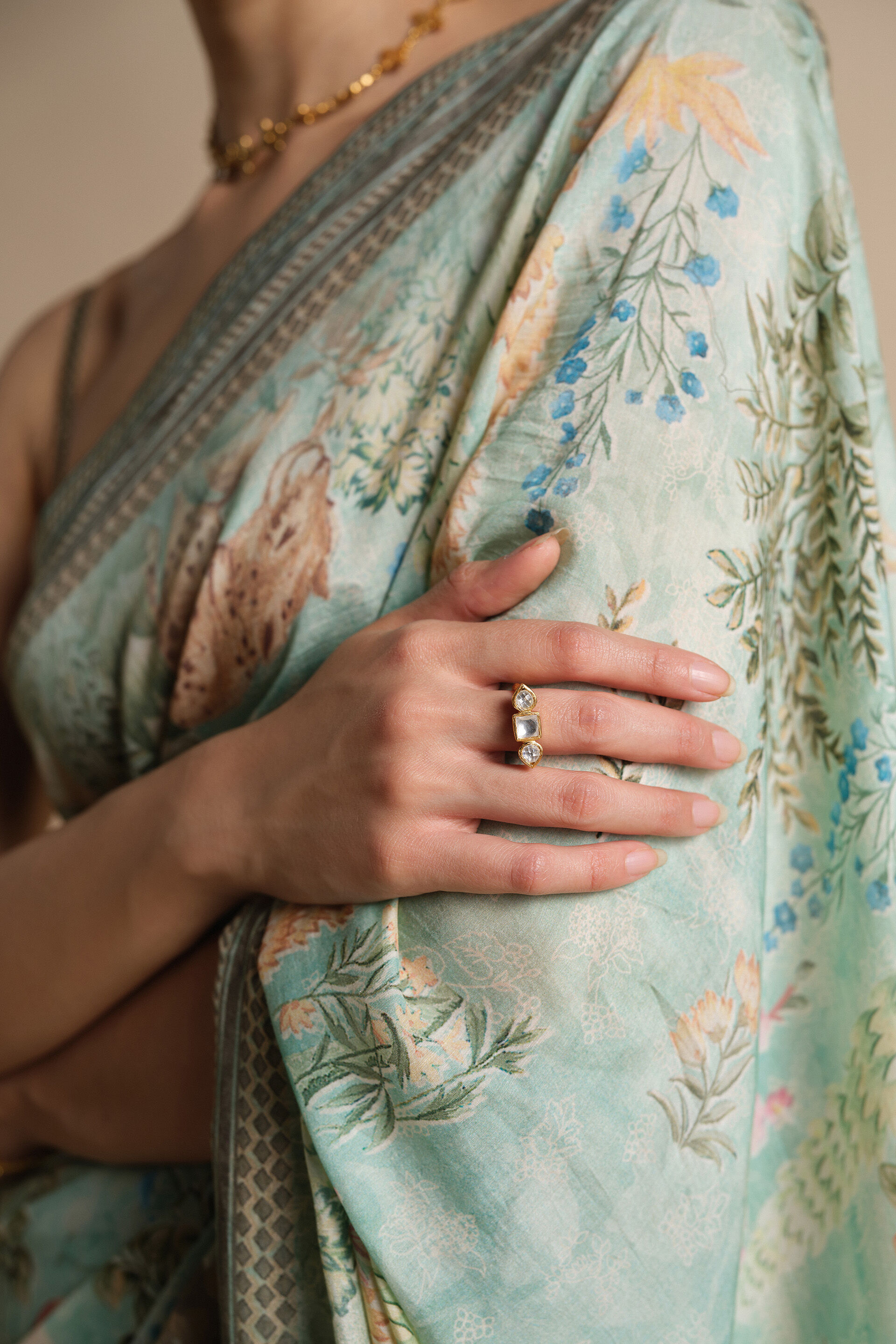 Romney Printed Saree, Sage, image 6