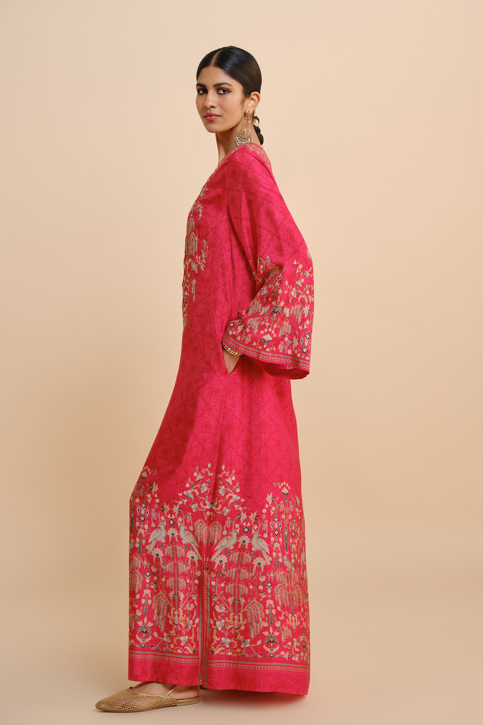 Nooraya Silk Kaftan - Red, Red, image 2