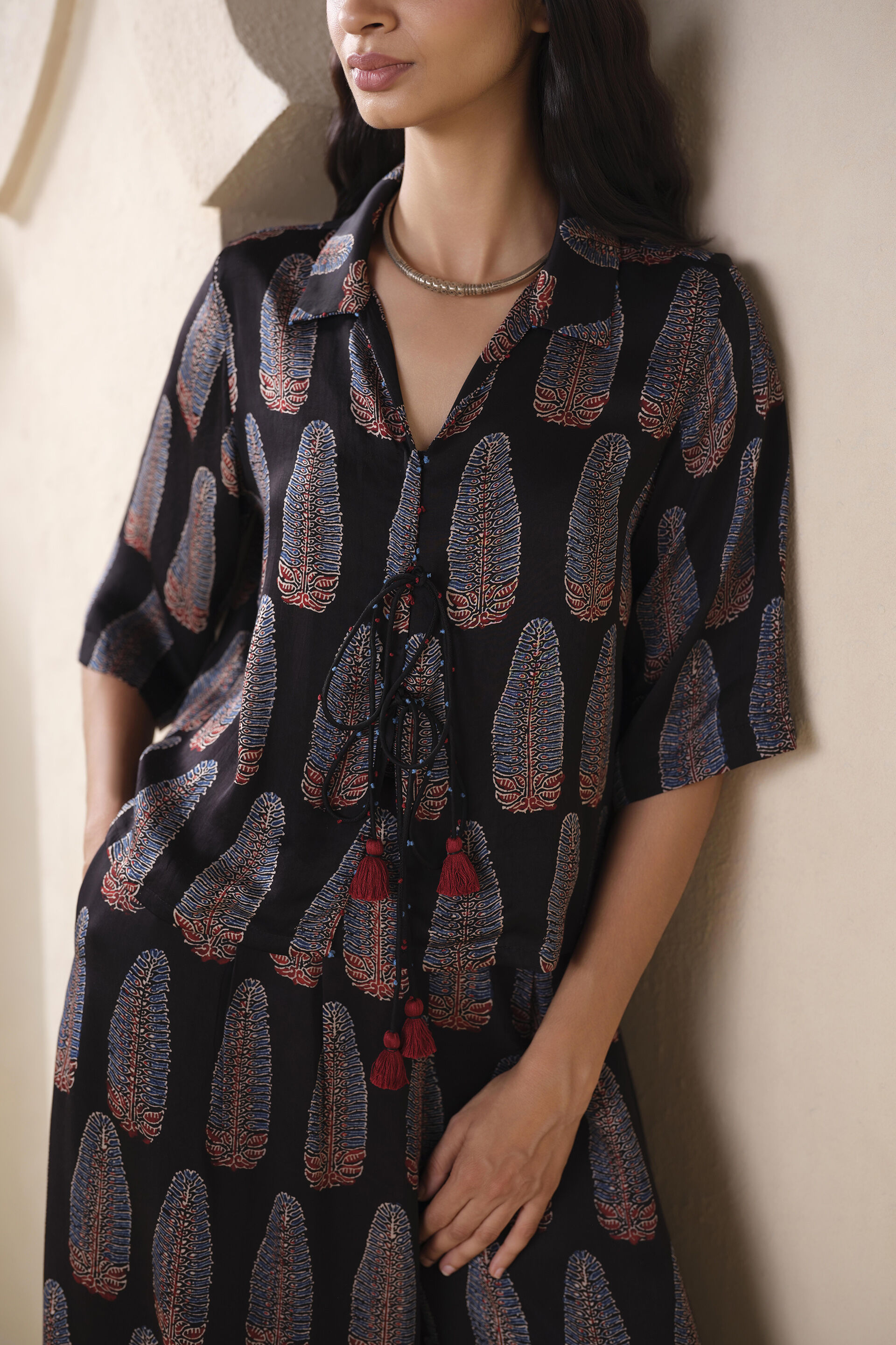 Sanva Ajrakh Hand-block Printed Co-ord in Black, Black, image 4