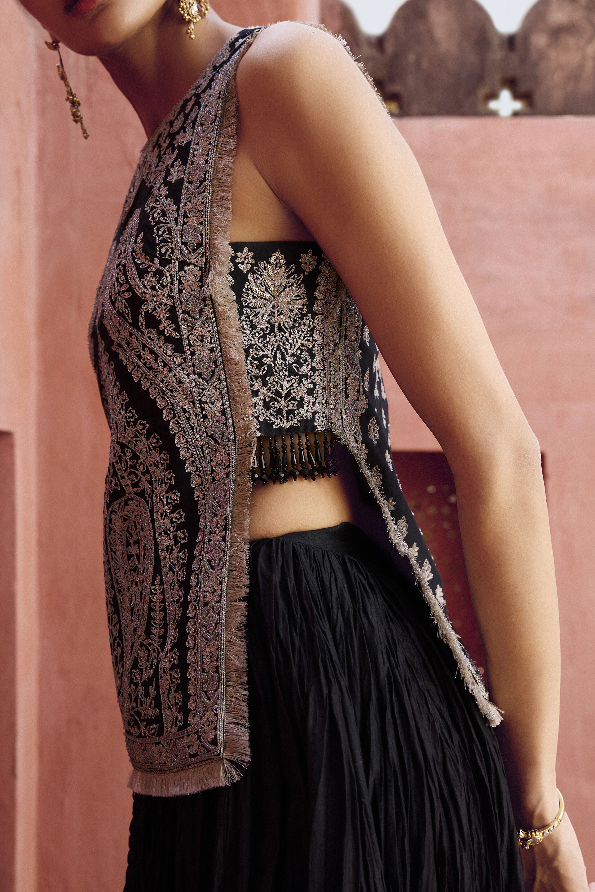 Sehrish Hand-embroidered Aari Mul Skirt Set - Black, Black, image 5