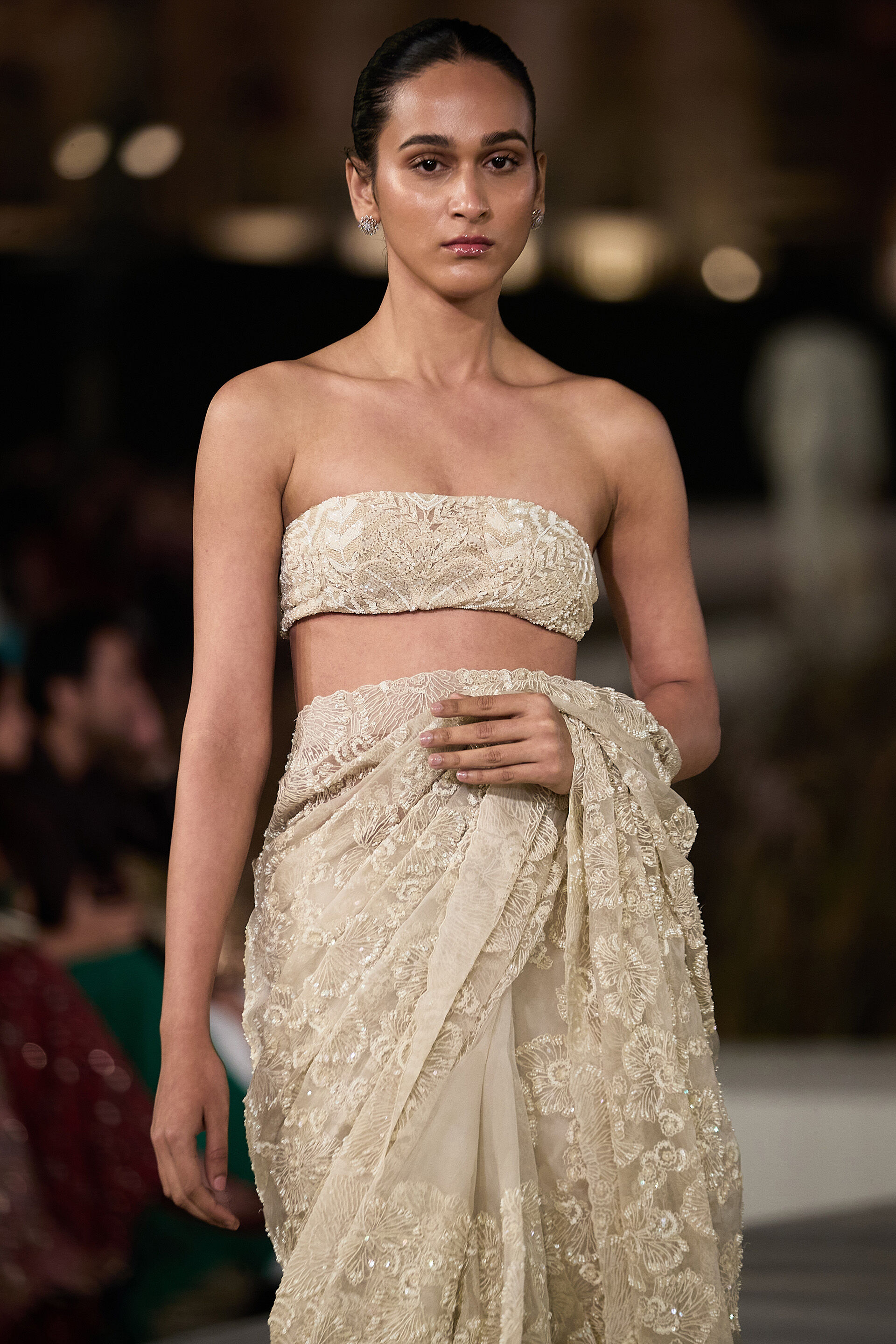 Rainbloom Embroidered Silk Saree - Ivory