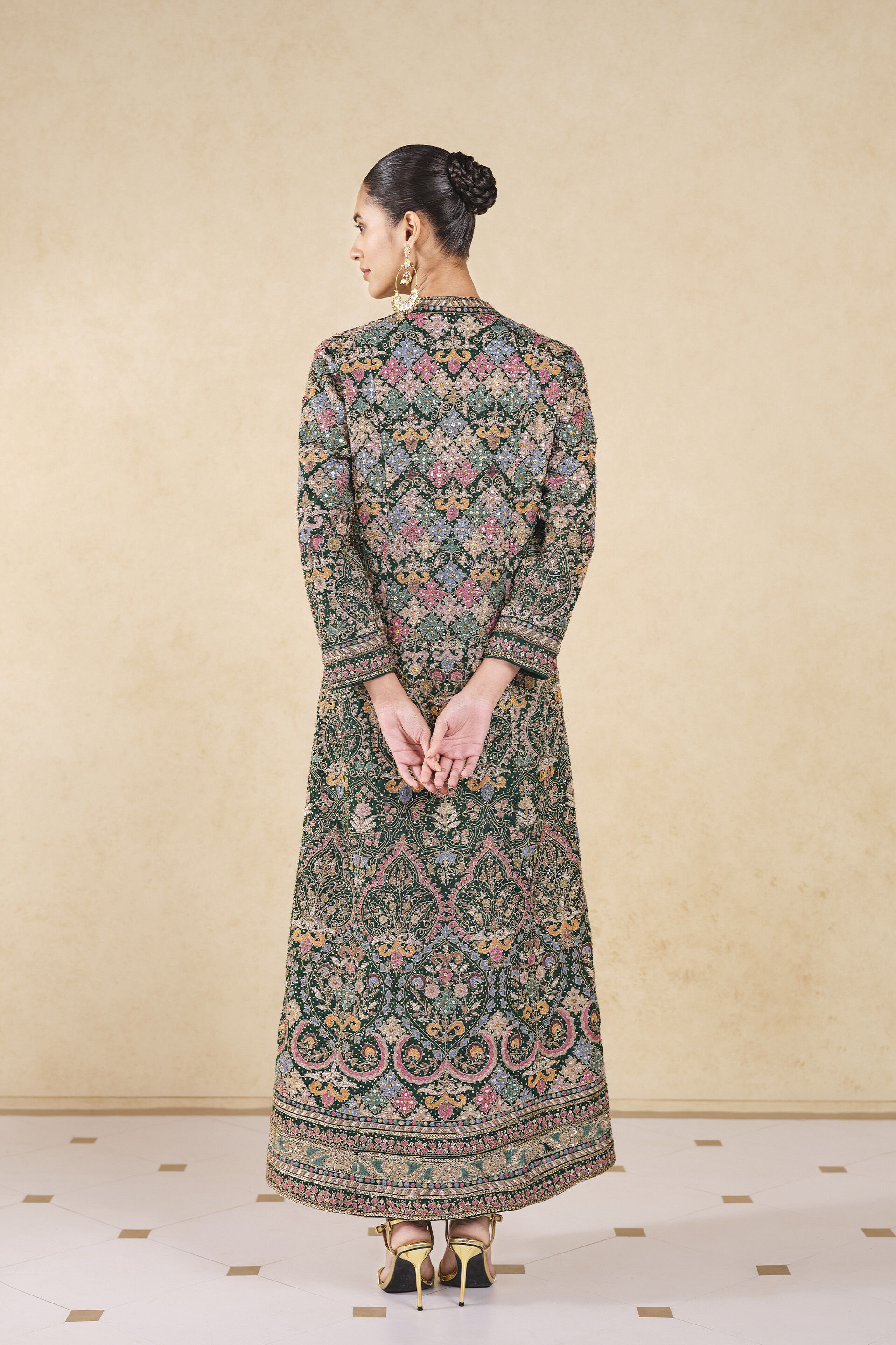 Symphony Of The Wildforest Embroidered Silk Jacket Set - Green, Green, image 3