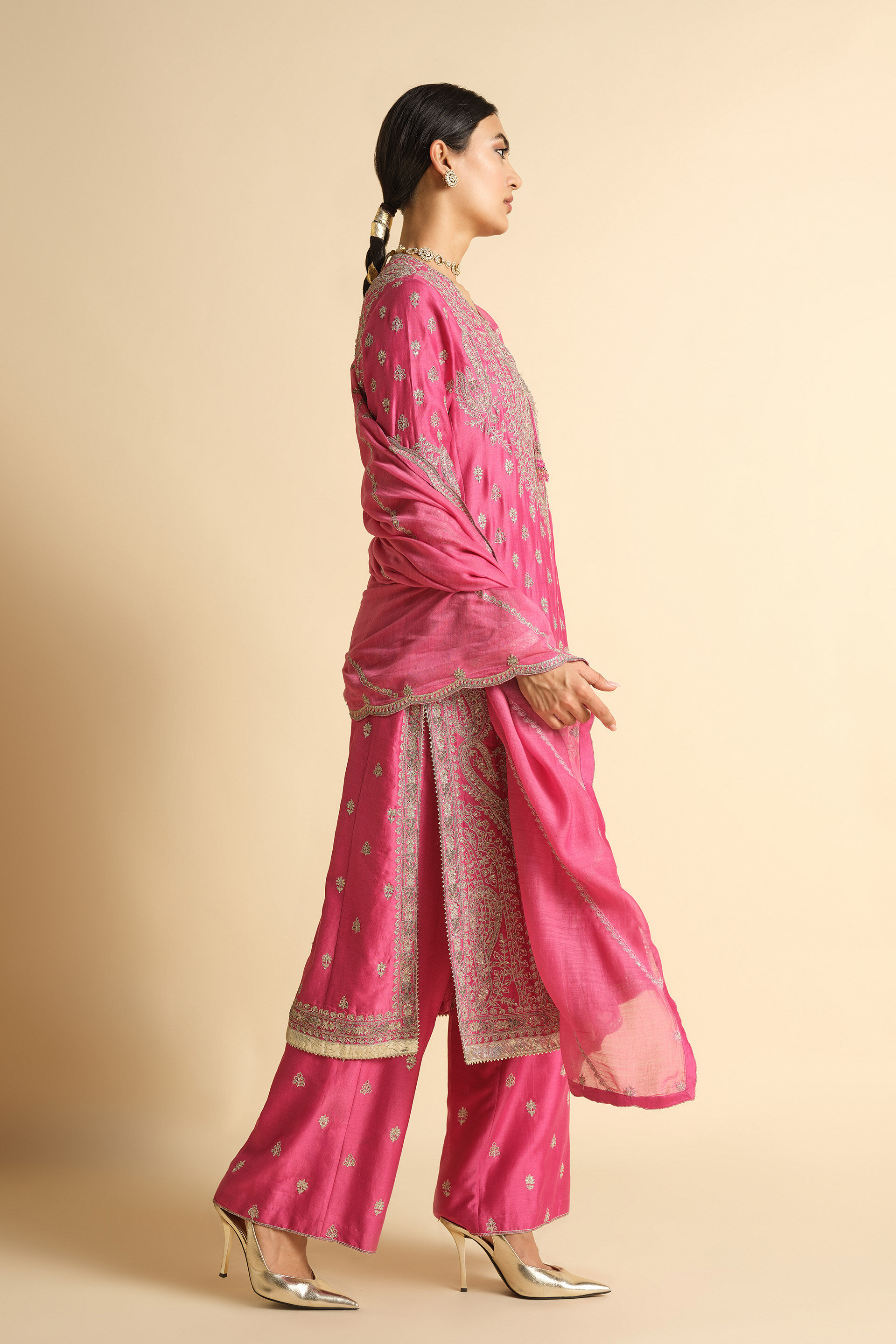 Mrinalika Embroidered Silk Suit Set - Pink