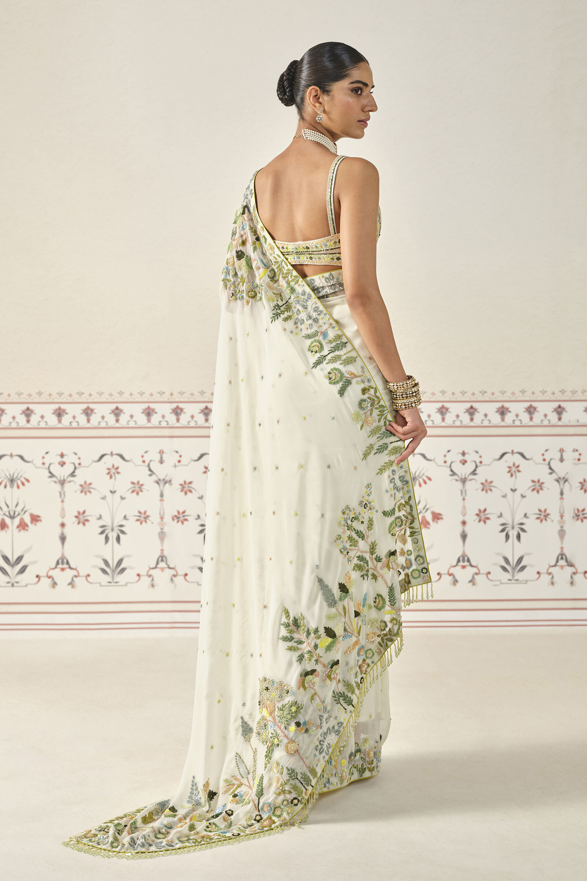 Rema Embroidered Saree Set - Cream, Cream, image 2