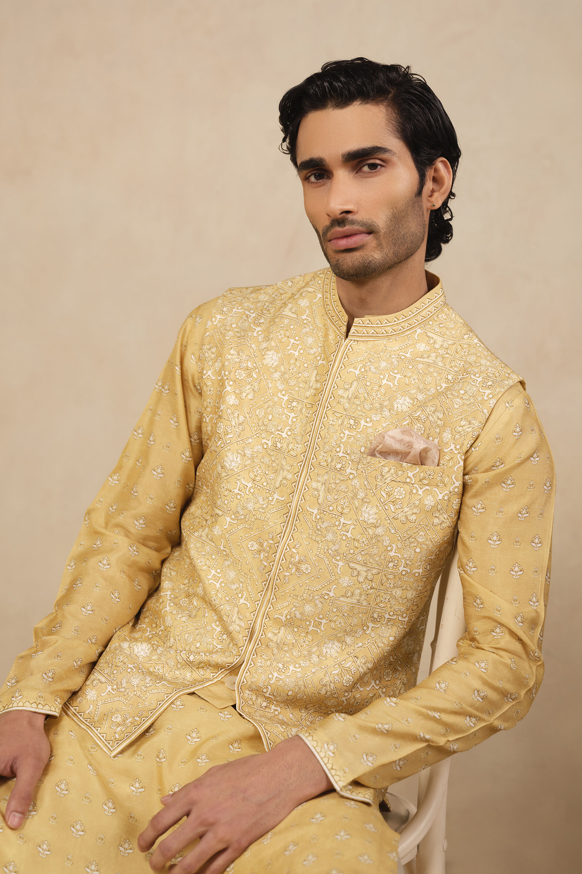 Taran Nehru Jacket - Mustard, Mustard, image 4
