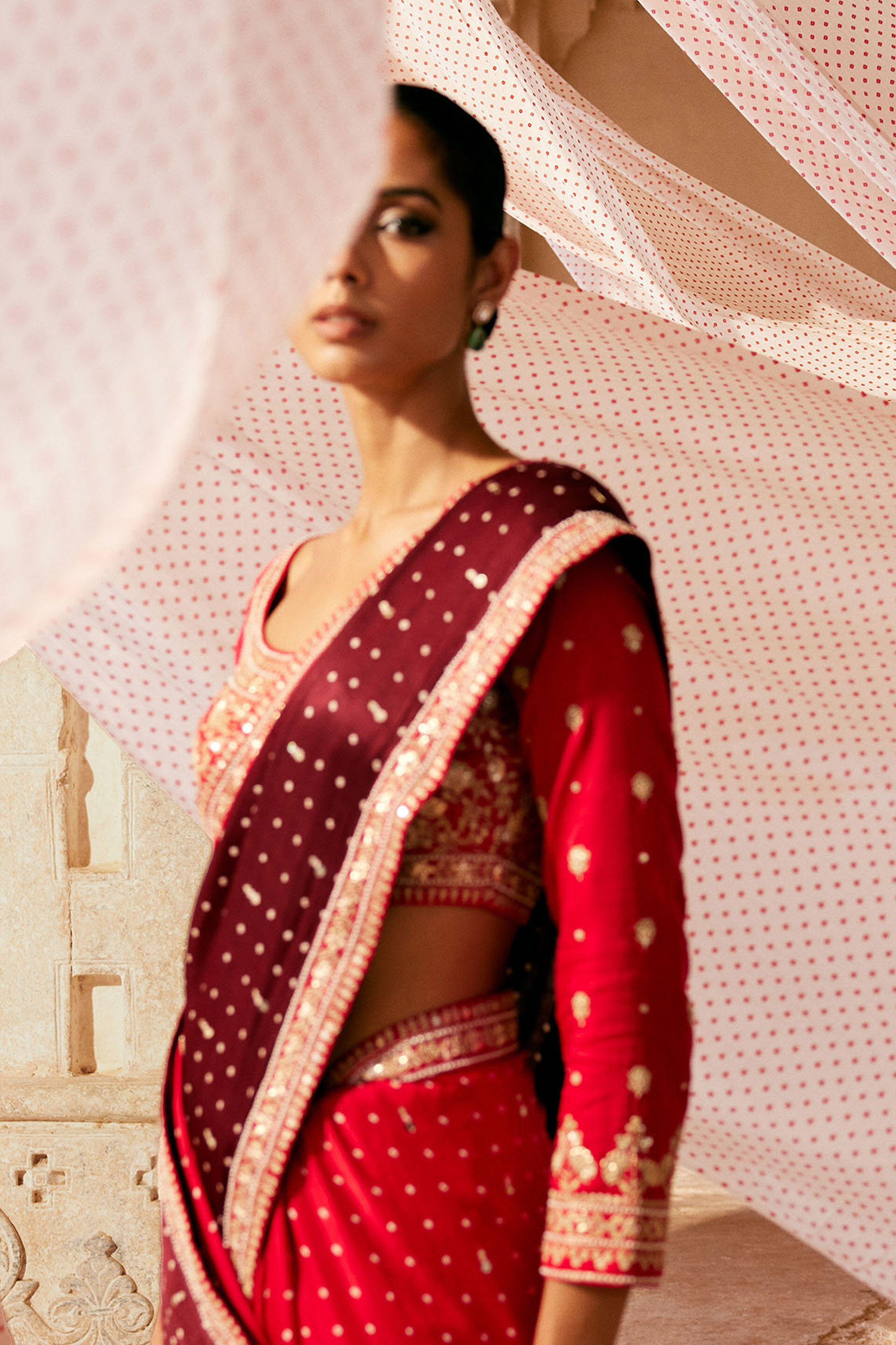 Sarovar Handcrafted Bandhani Silk Choli - Red, Red, image 3