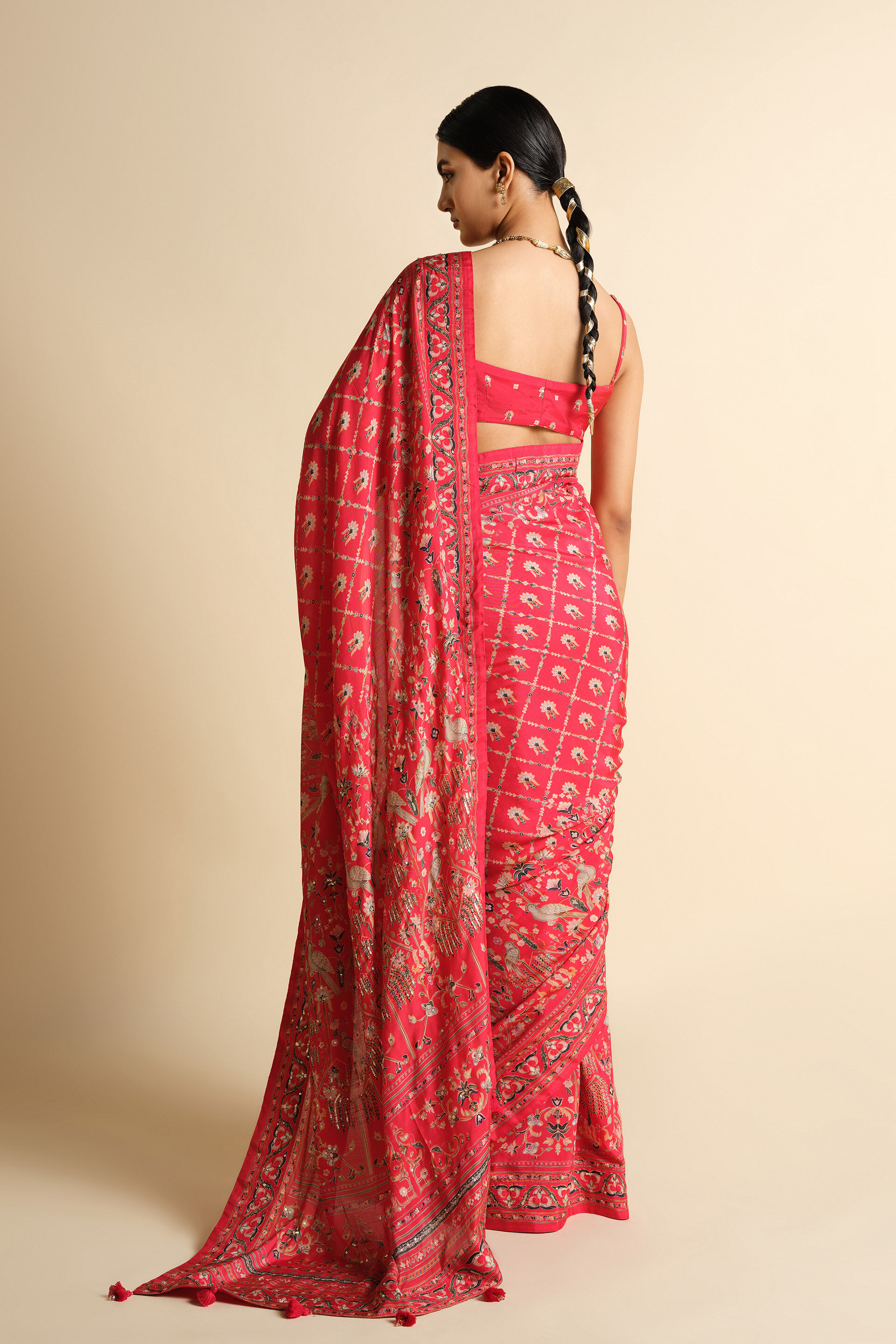 Nooraya Sequin Saree - Red