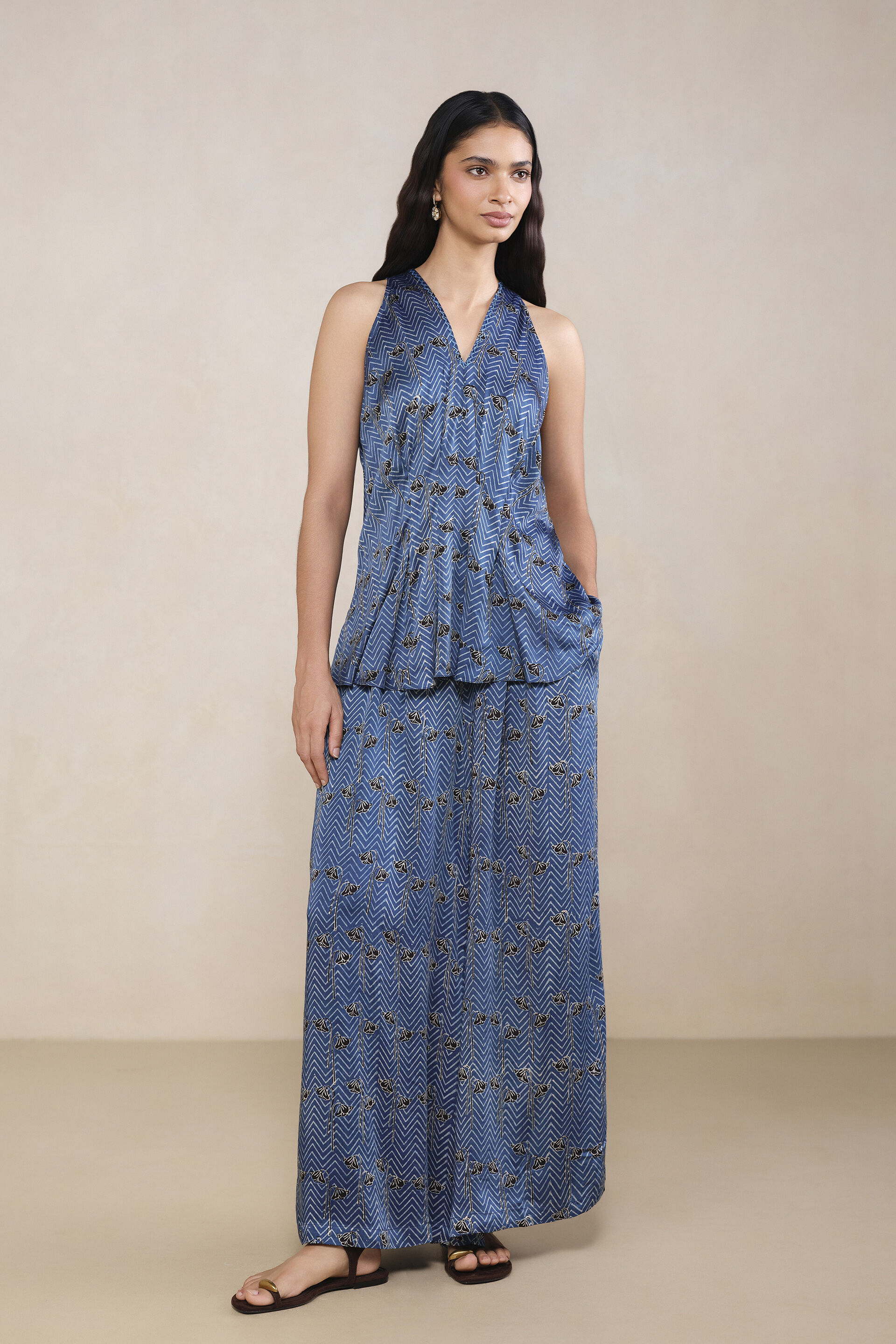 Jura Ajrakh Hand-block Printed Co-ord in Blue, Blue, image 1