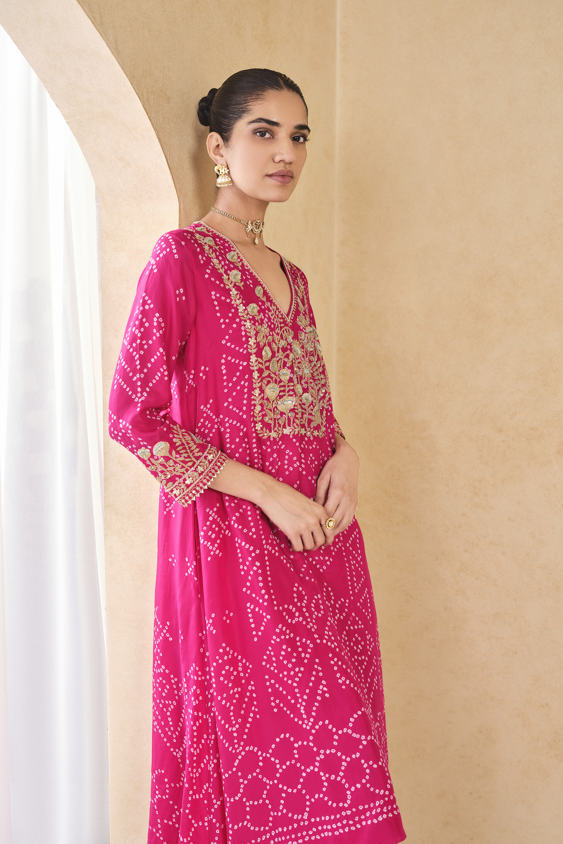 Johona&nbsp;Handcrafted Bandhani Silk Kurta Set - Berry Sorbet, Berry Sorbet, image 4