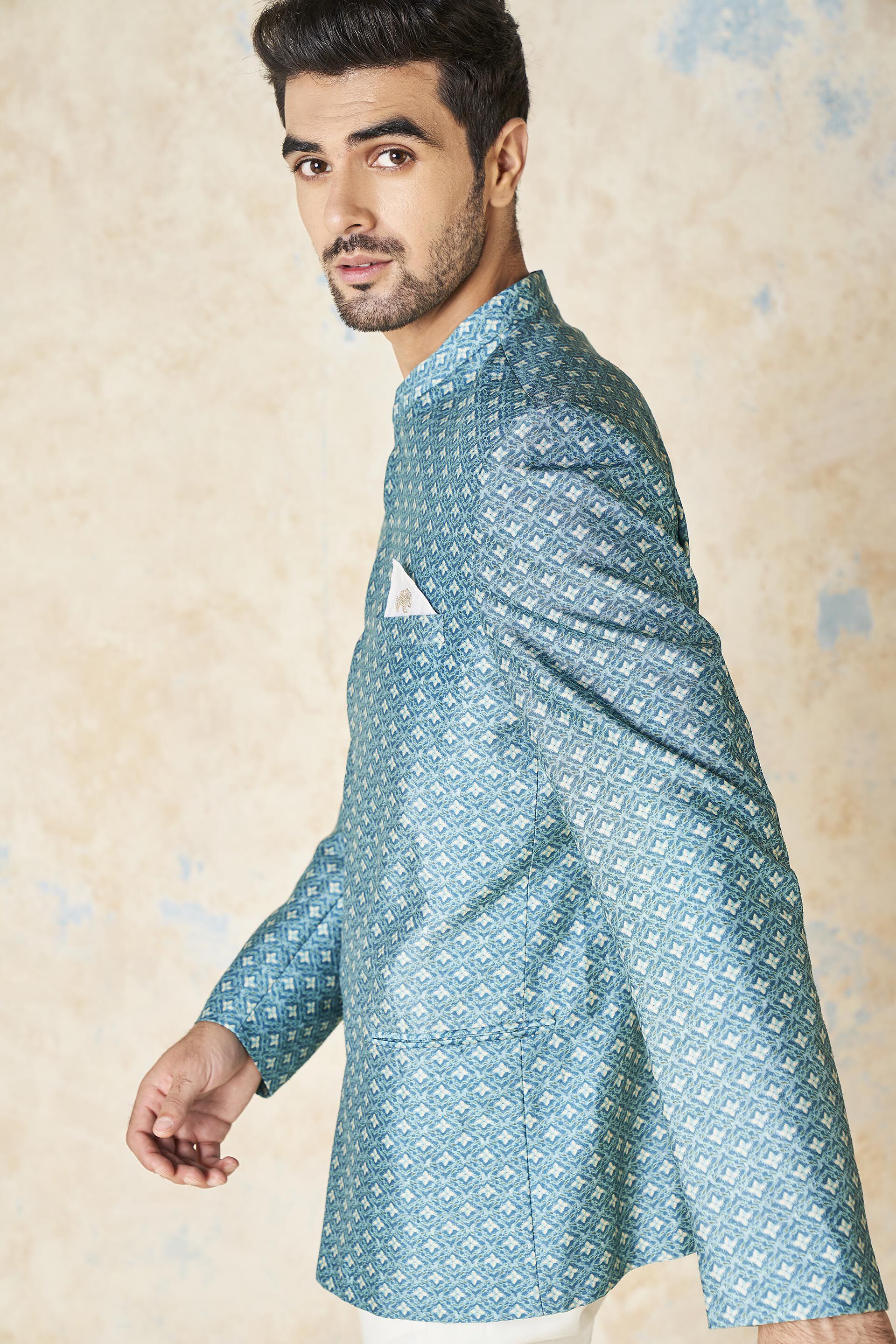 Asad Silk Bandhgala - Blue, Blue, image 6