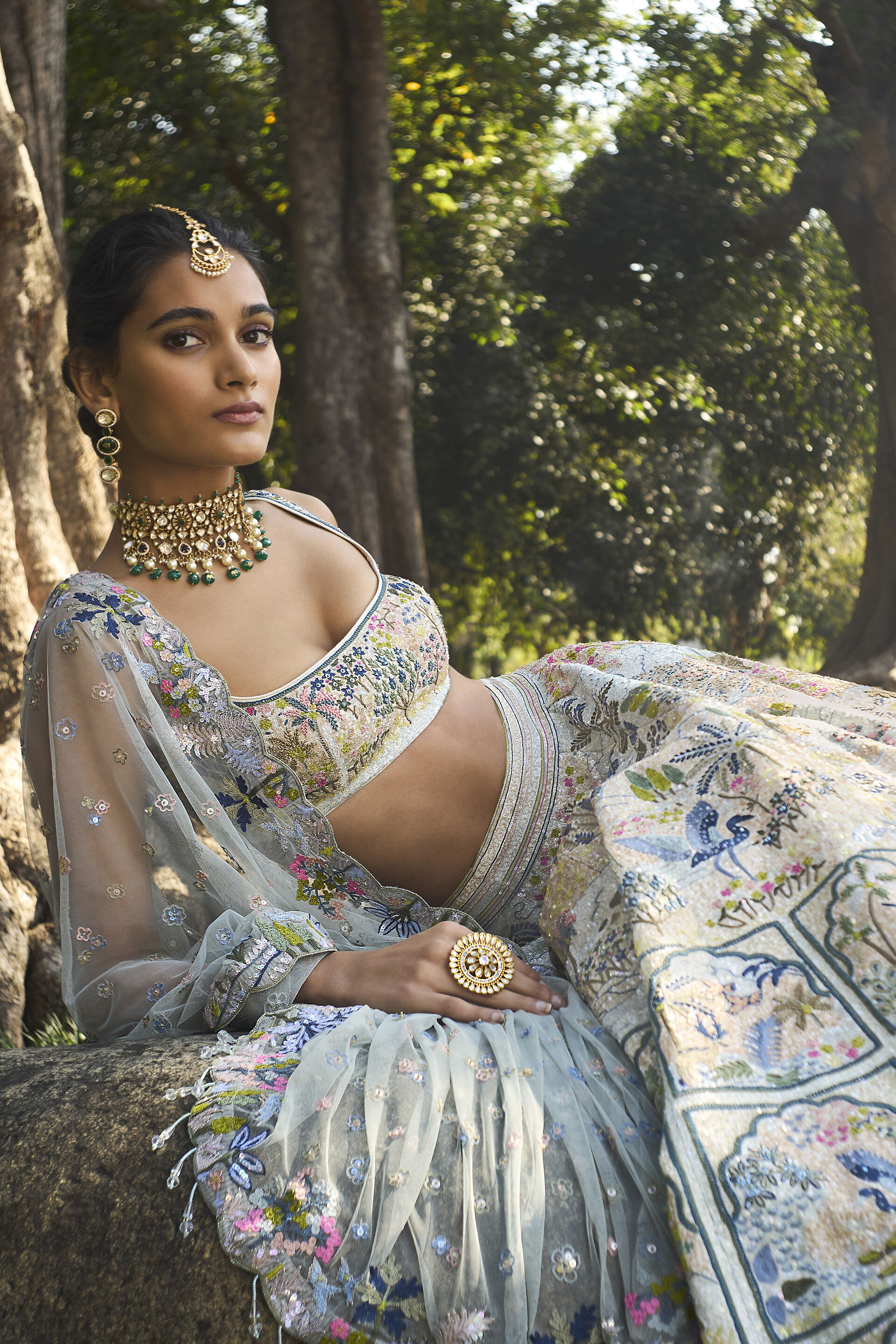 Woodelia Embroidered Silk Lehenga Set - Natural, Natural, image 4