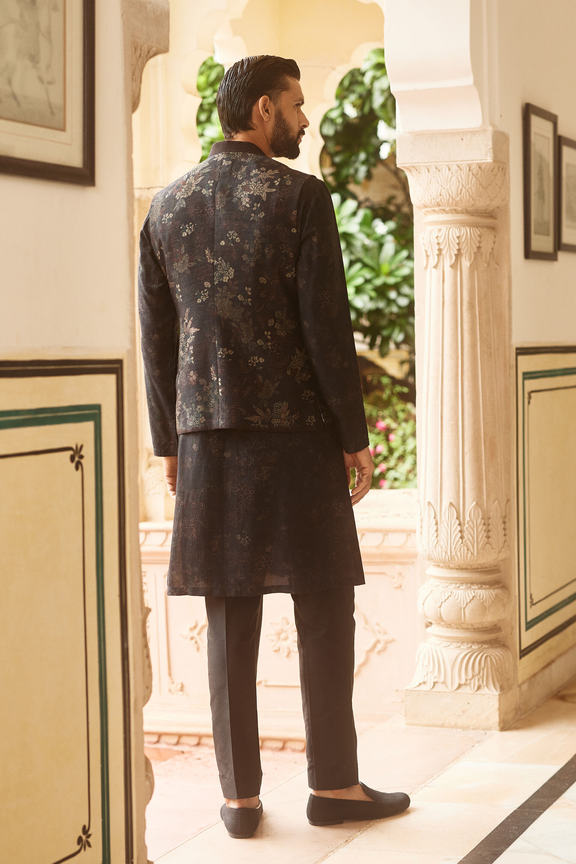 Samit Silk Nehru Jacket - Black