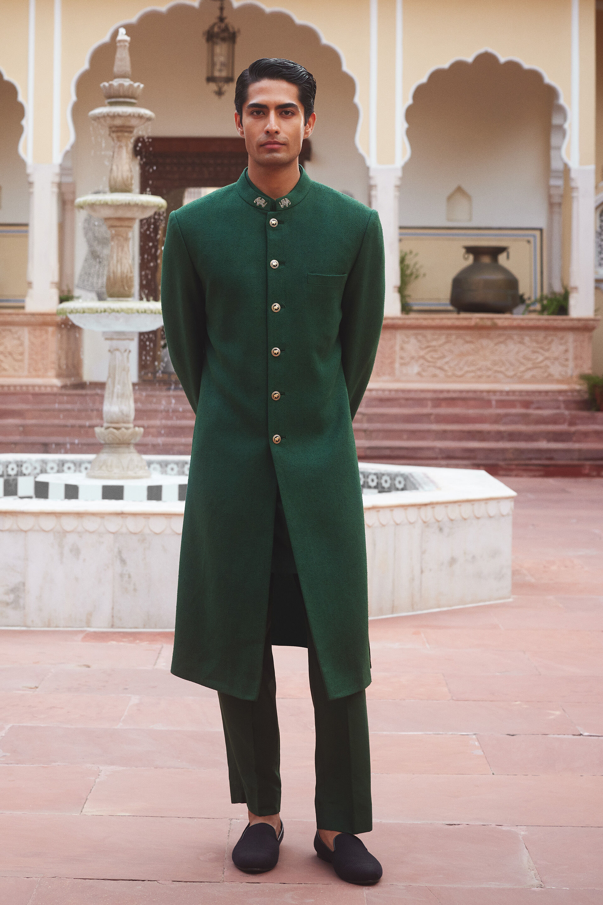 Shravas Silk Sherwani - Green