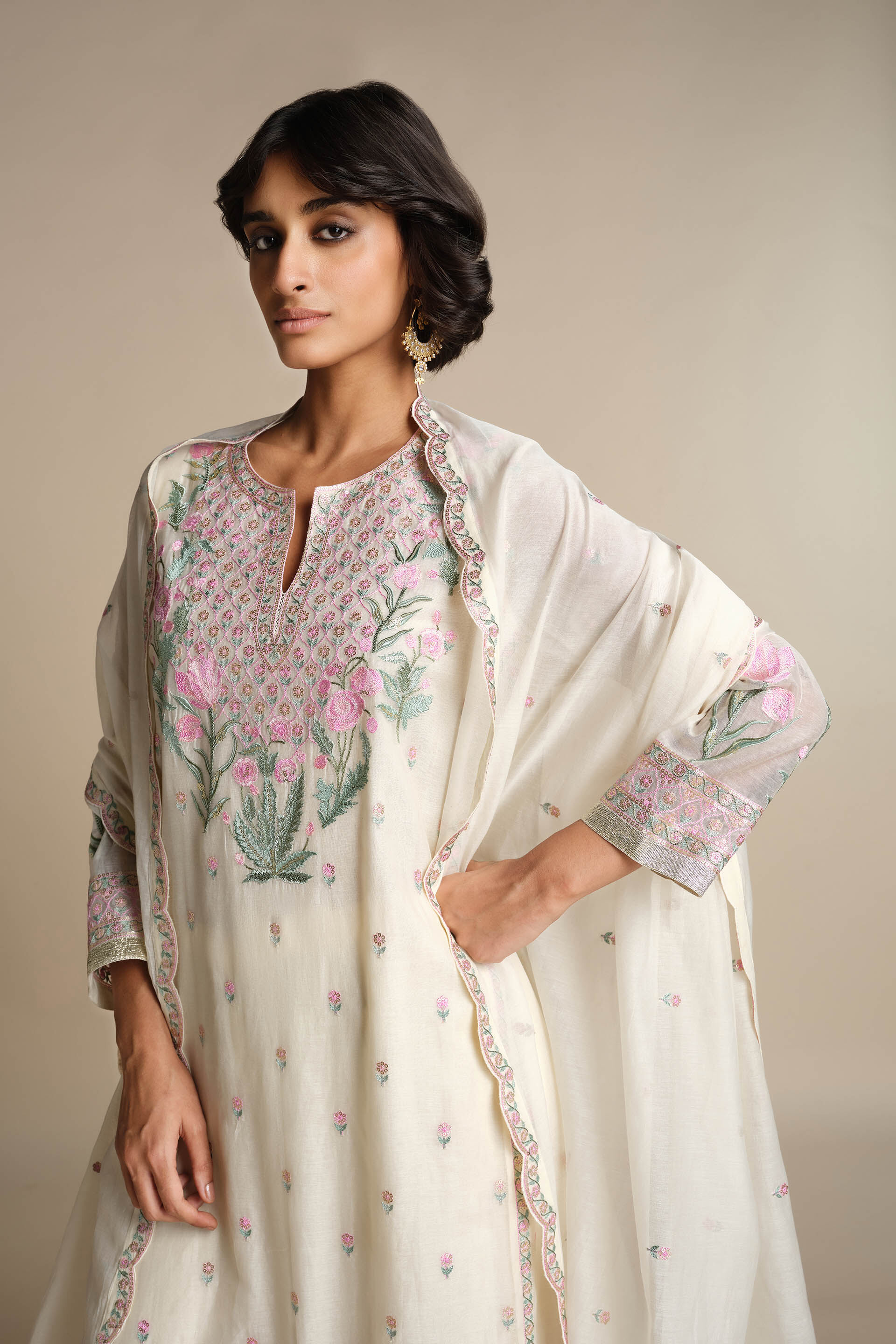 Libna Embroidered Mul Suit Set - White, Multi, image 4