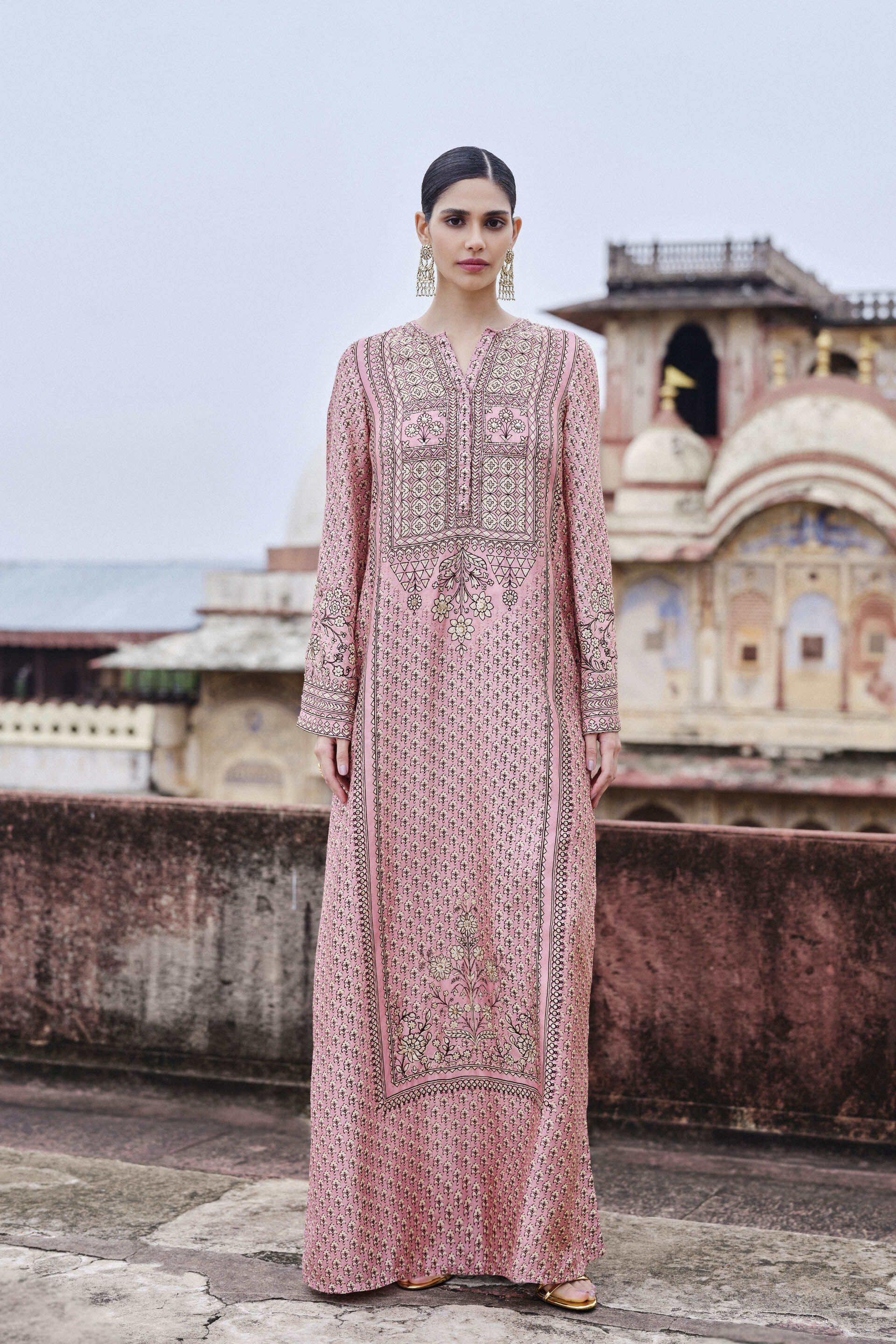 Alara Embroidered Mul Kaftan - Blush, Blush, image 1