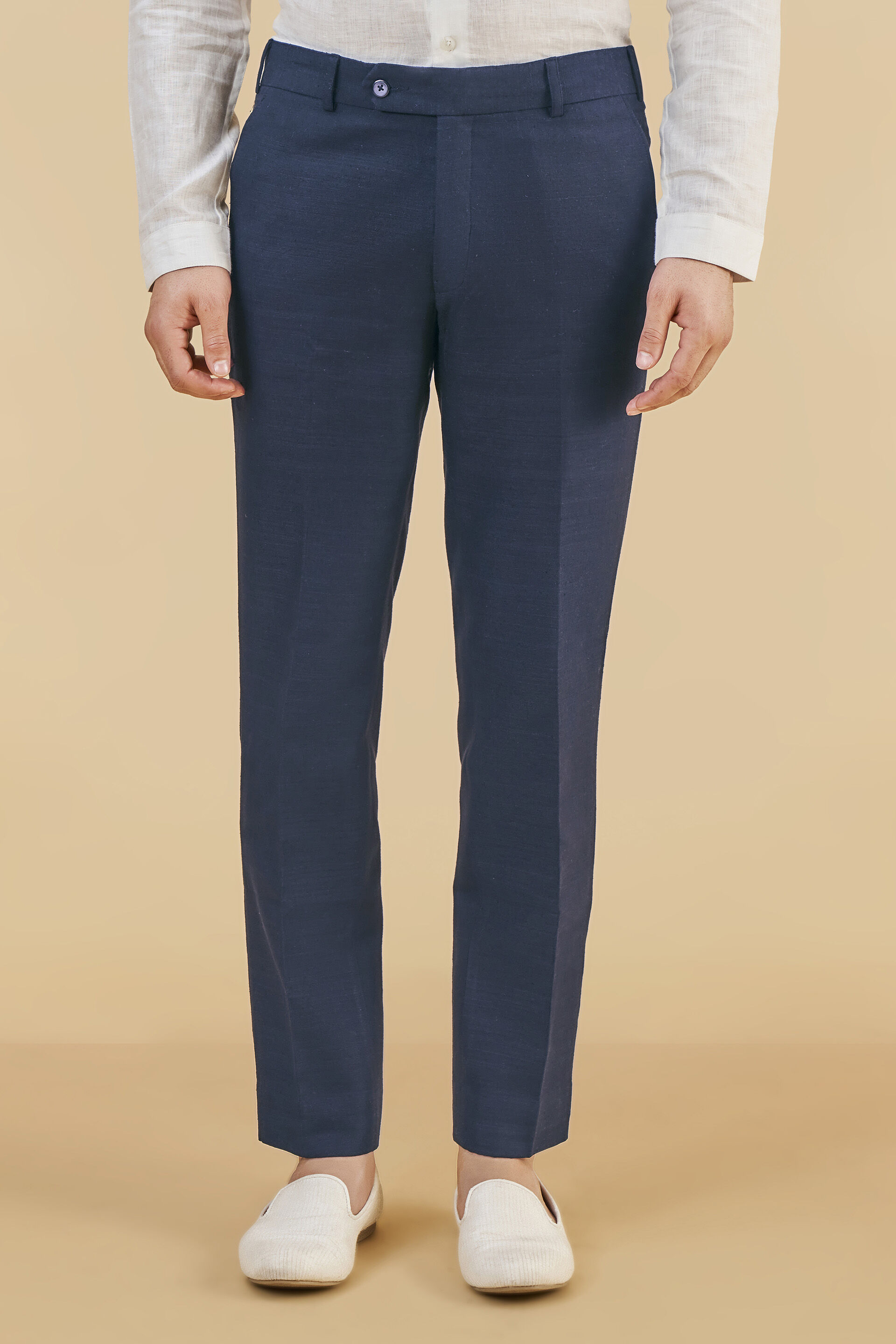 Navy Blue Silk Trousers