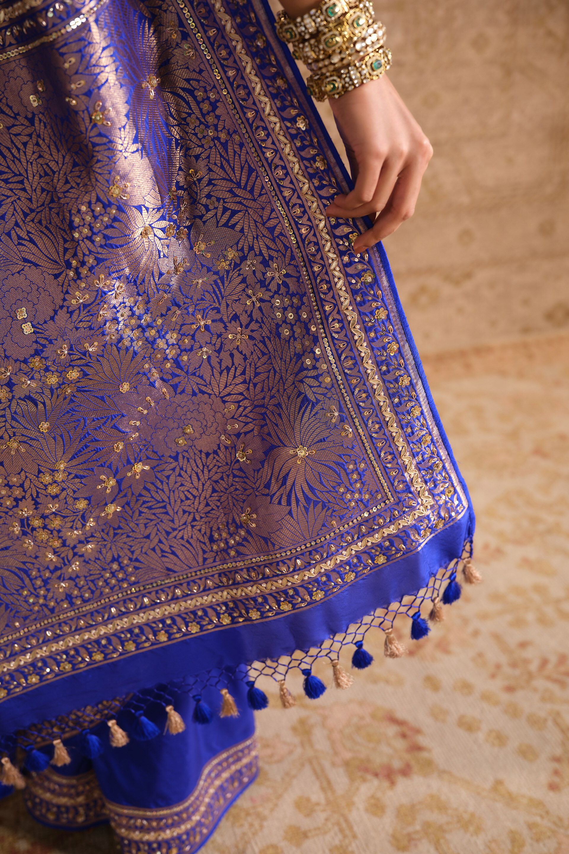 Sumarni Handwoven Benarasi Silk Saree - Blue, Blue, image 5