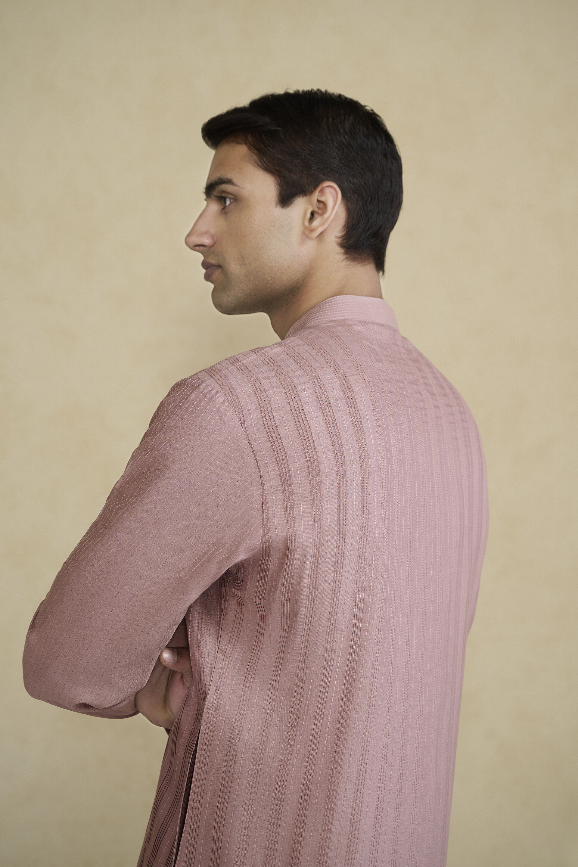 Daeven Embroidered Silk Kurta - Rose Pink, Rose Pink, image 4