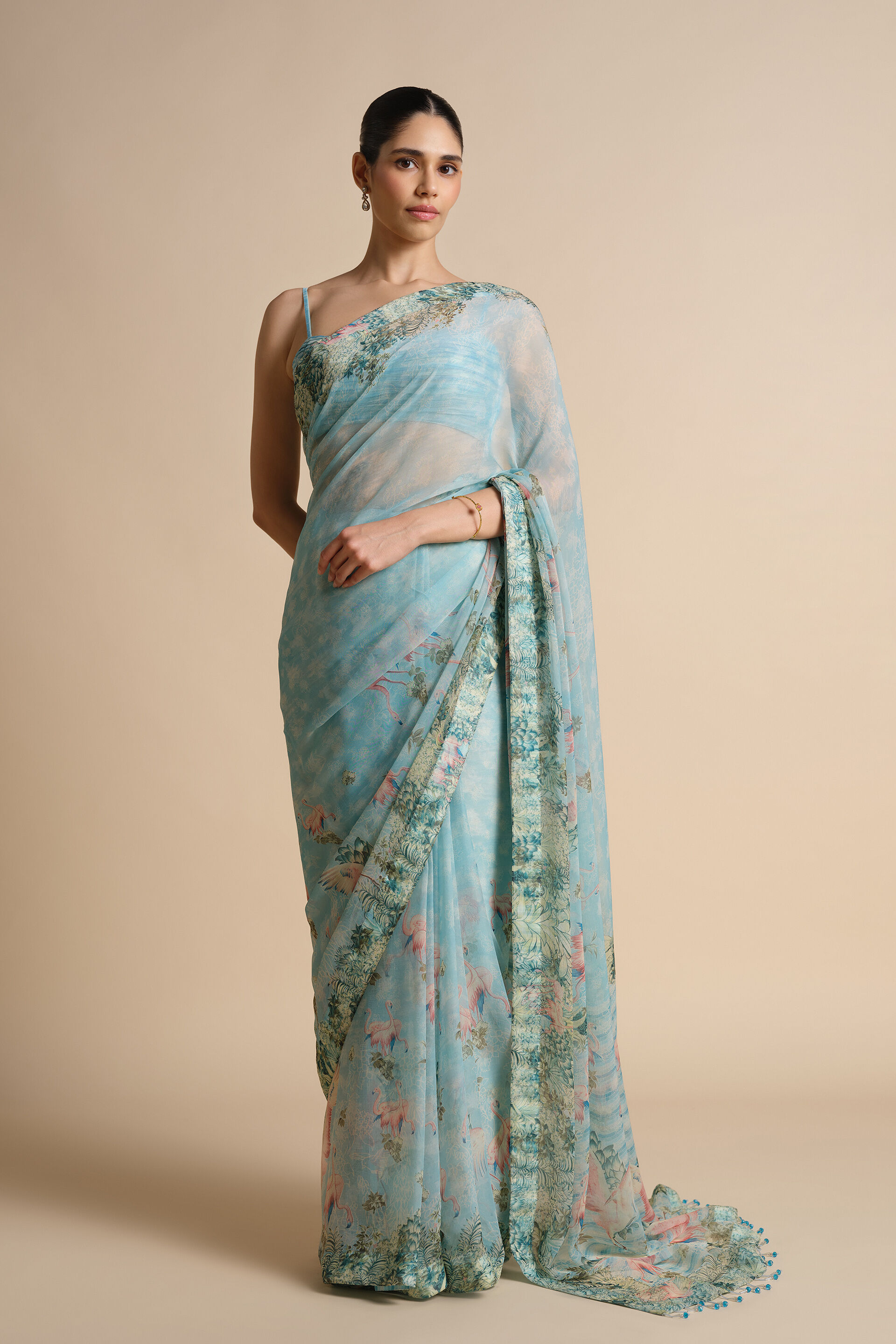 Sagara Printed Chiffon Saree - Powder Blue, Powder Blue, image 4