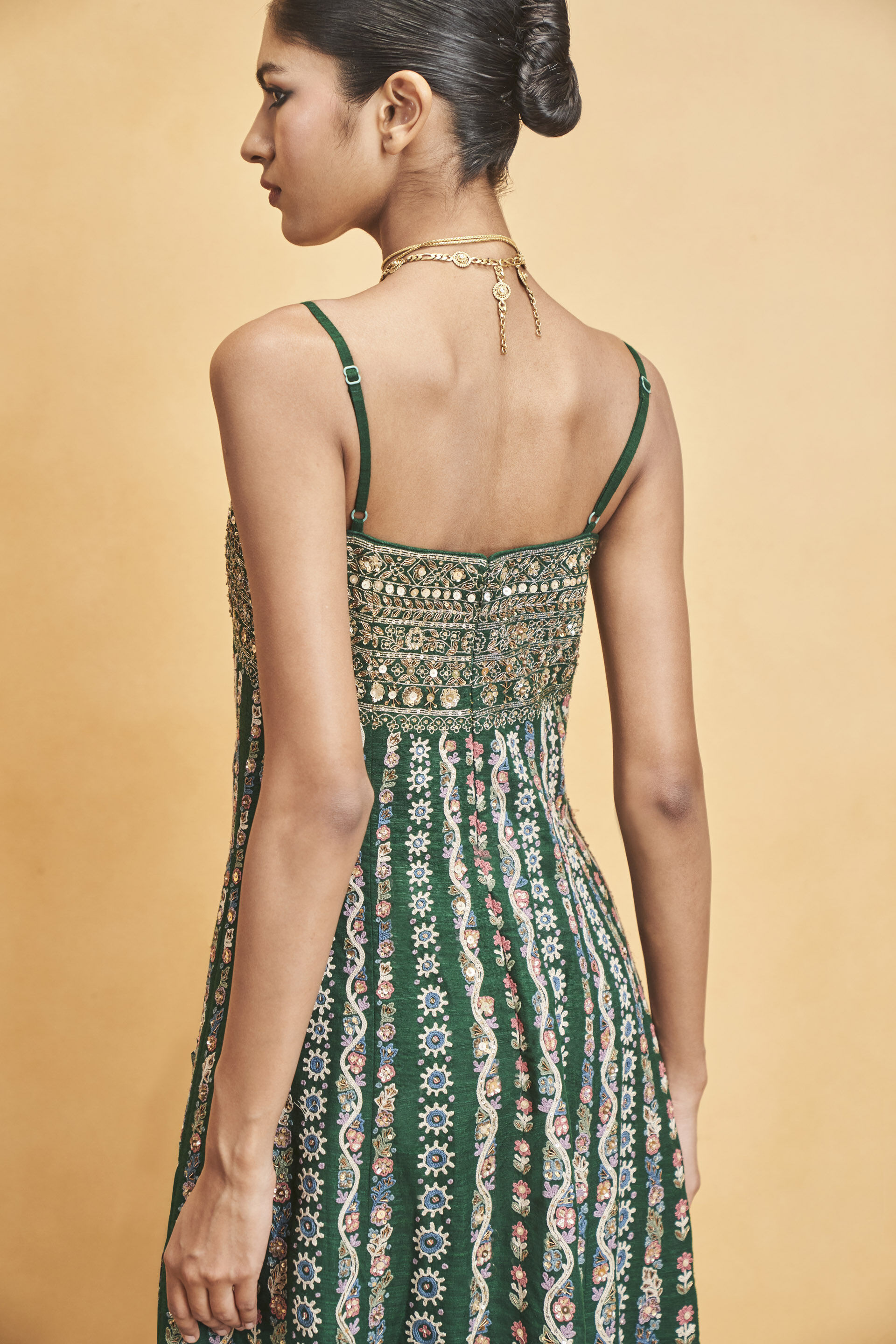 Sounds Of The Forest SEWA Hand-embroidered Silk Dress - Green, Green, image 6