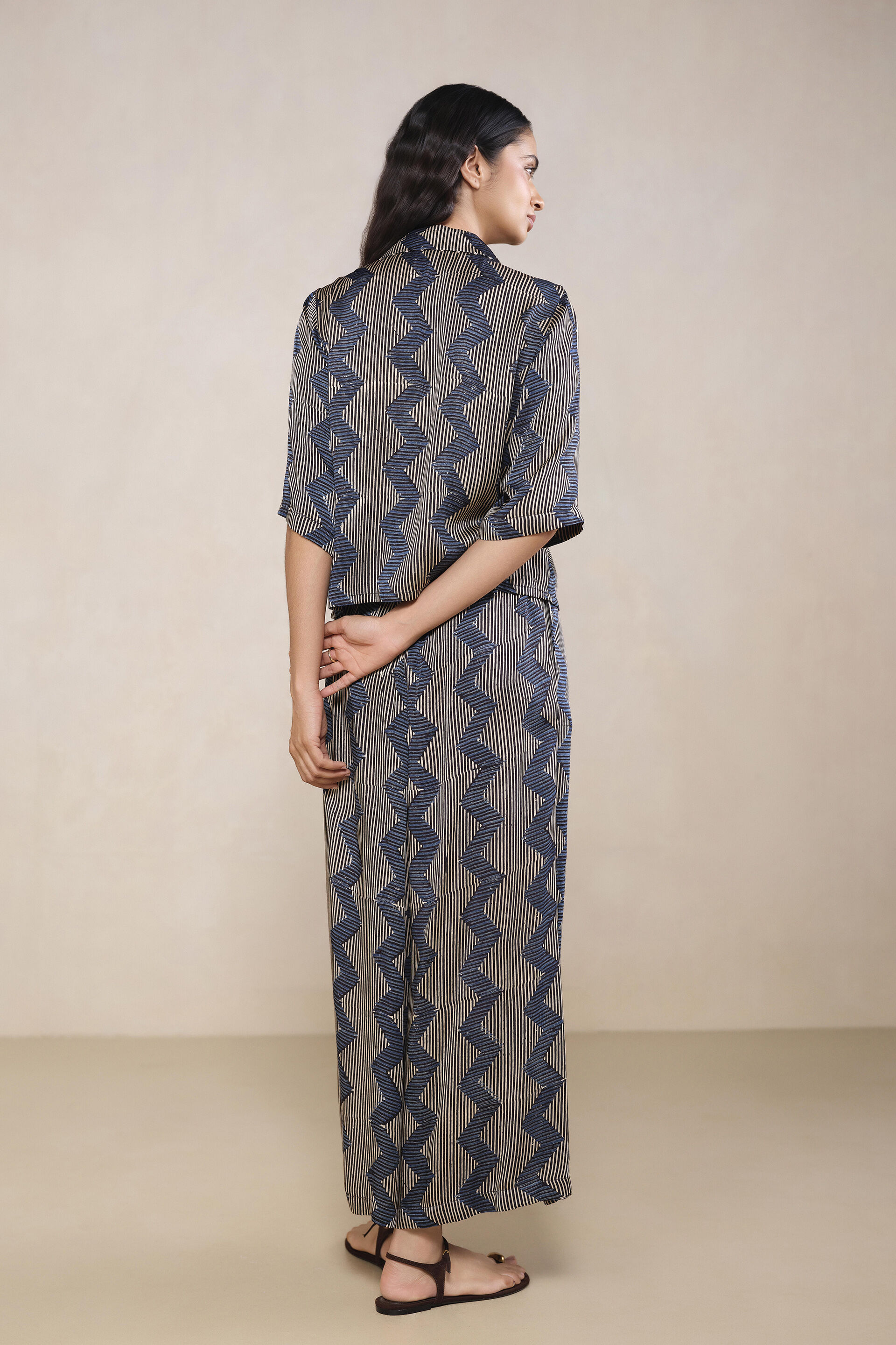 Nirona Ajrakh Hand-block Printed Co-ord in Black, Black, image 2