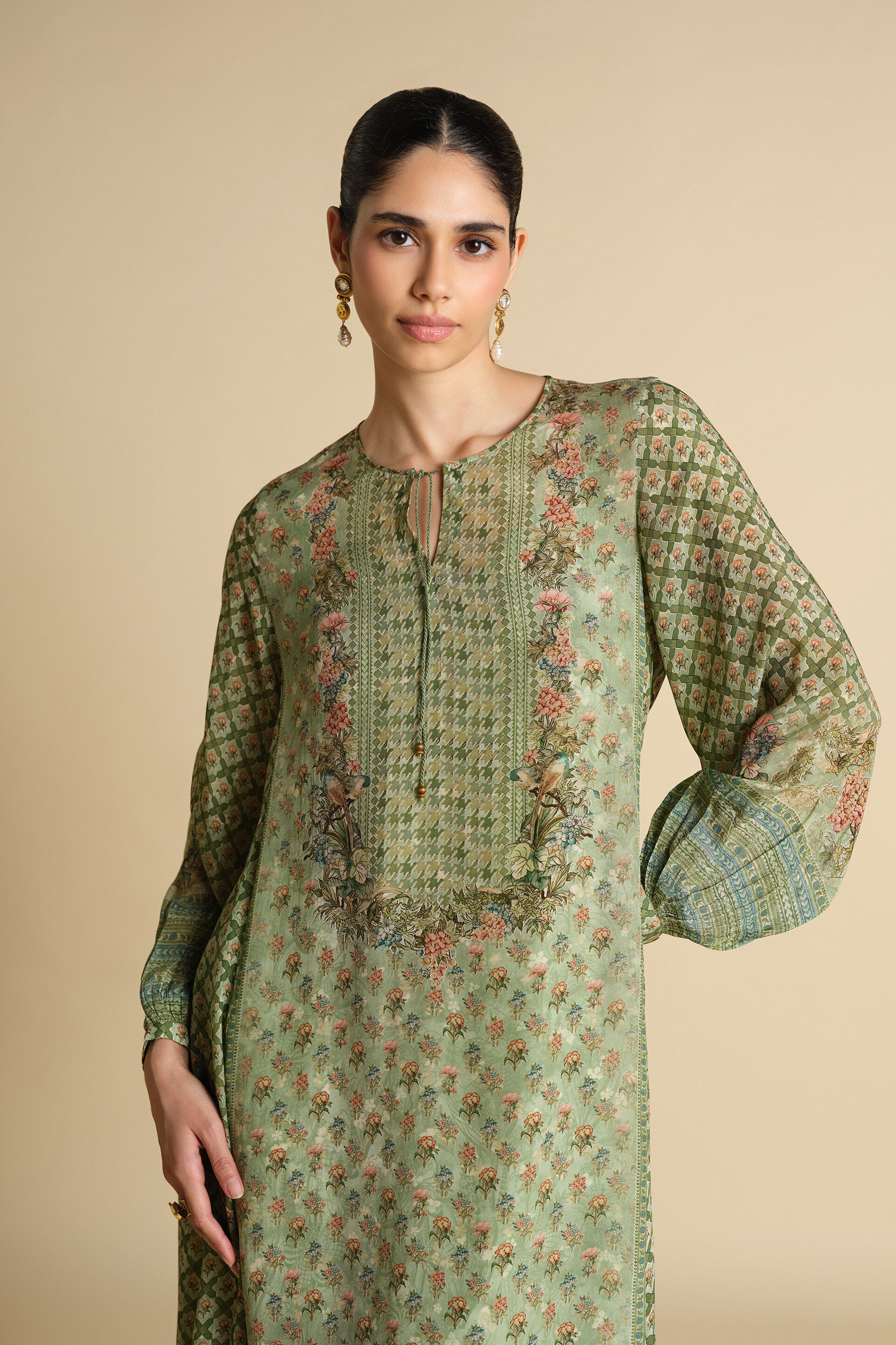 Rowan Printed Kaftan - Sage, Sage, image 4