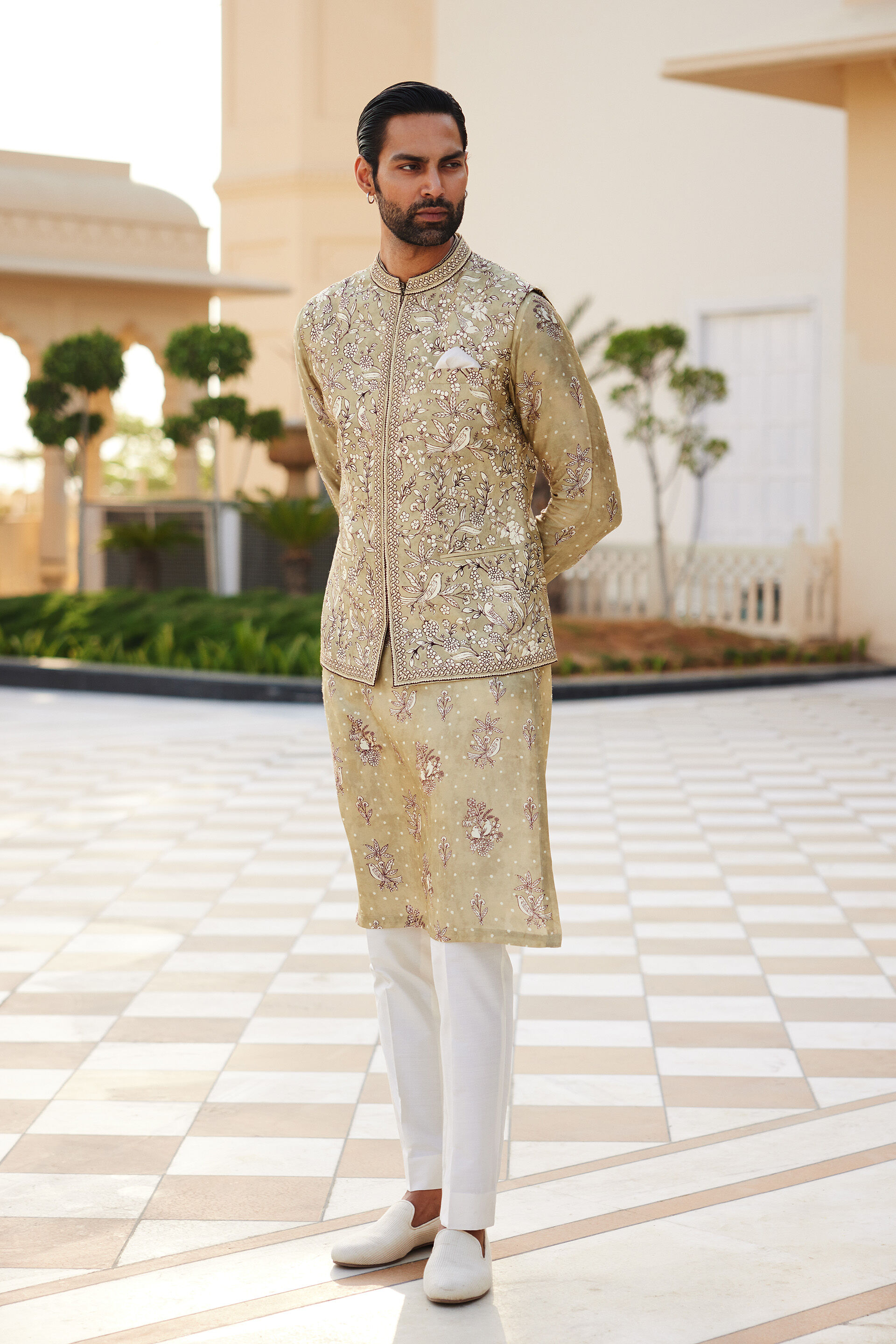 Simal Silk Nehru Jacket - Sage, Sage, image 1