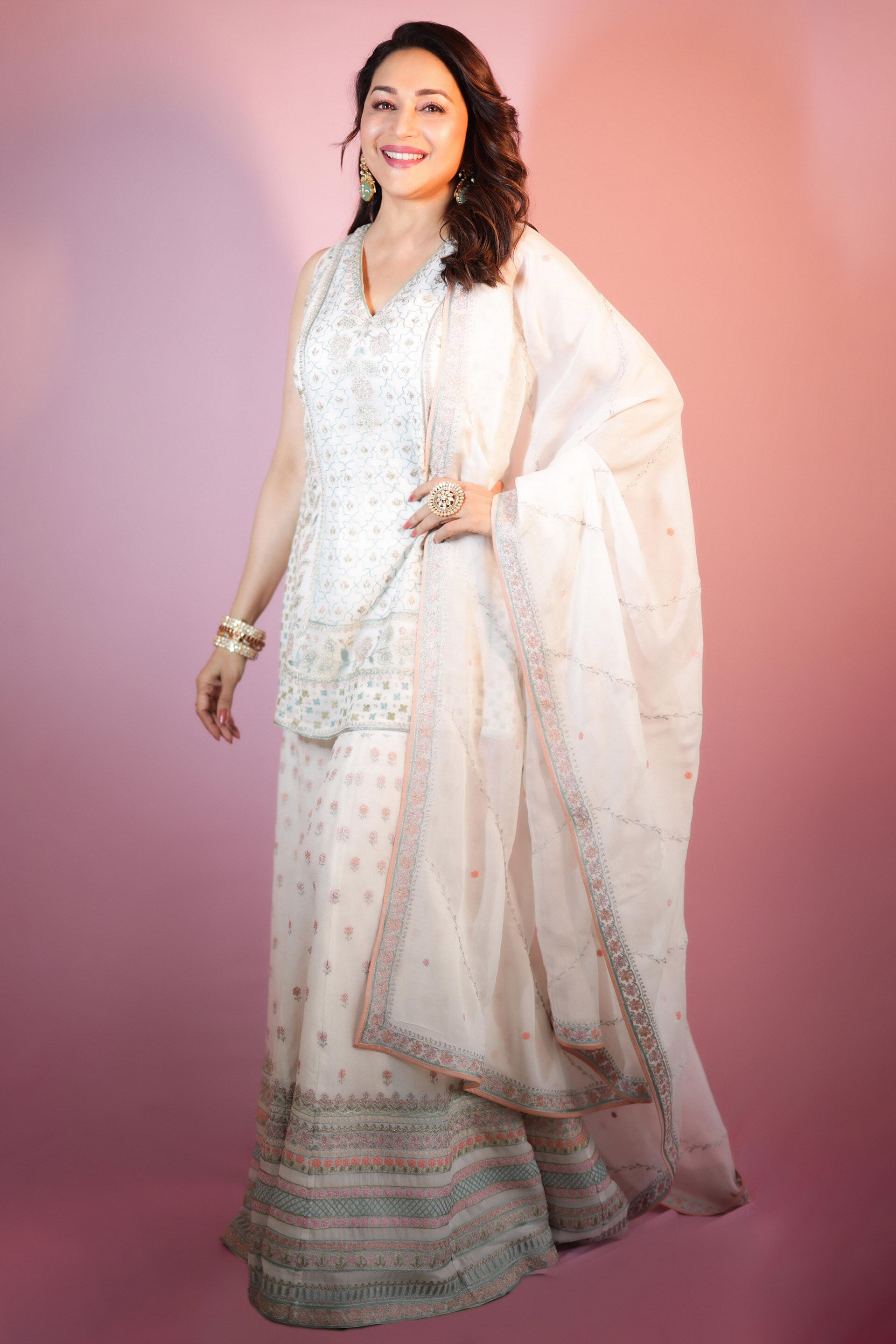 Farhin Embroidered Aari Suit Set - Ivory, , image 1