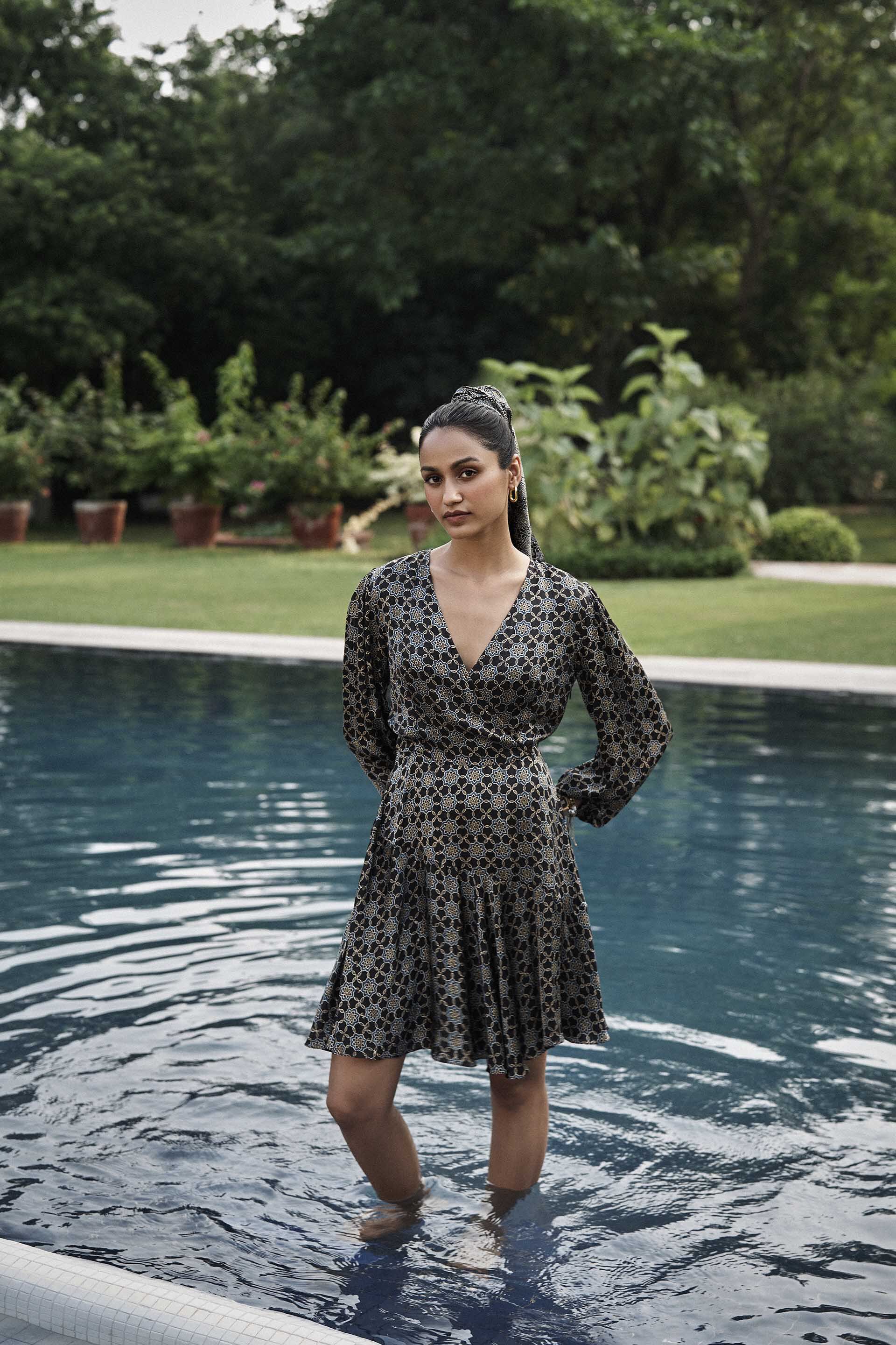 Jovie Ajrakh Hand-block Printed Dress - Black