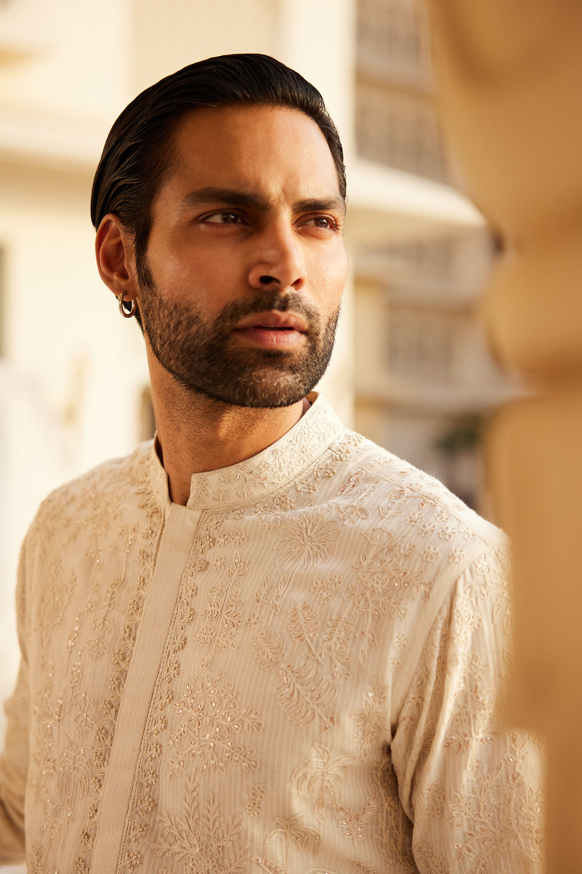 Adyant Embroidered Silk Kurta - Off White, Off White, image 4