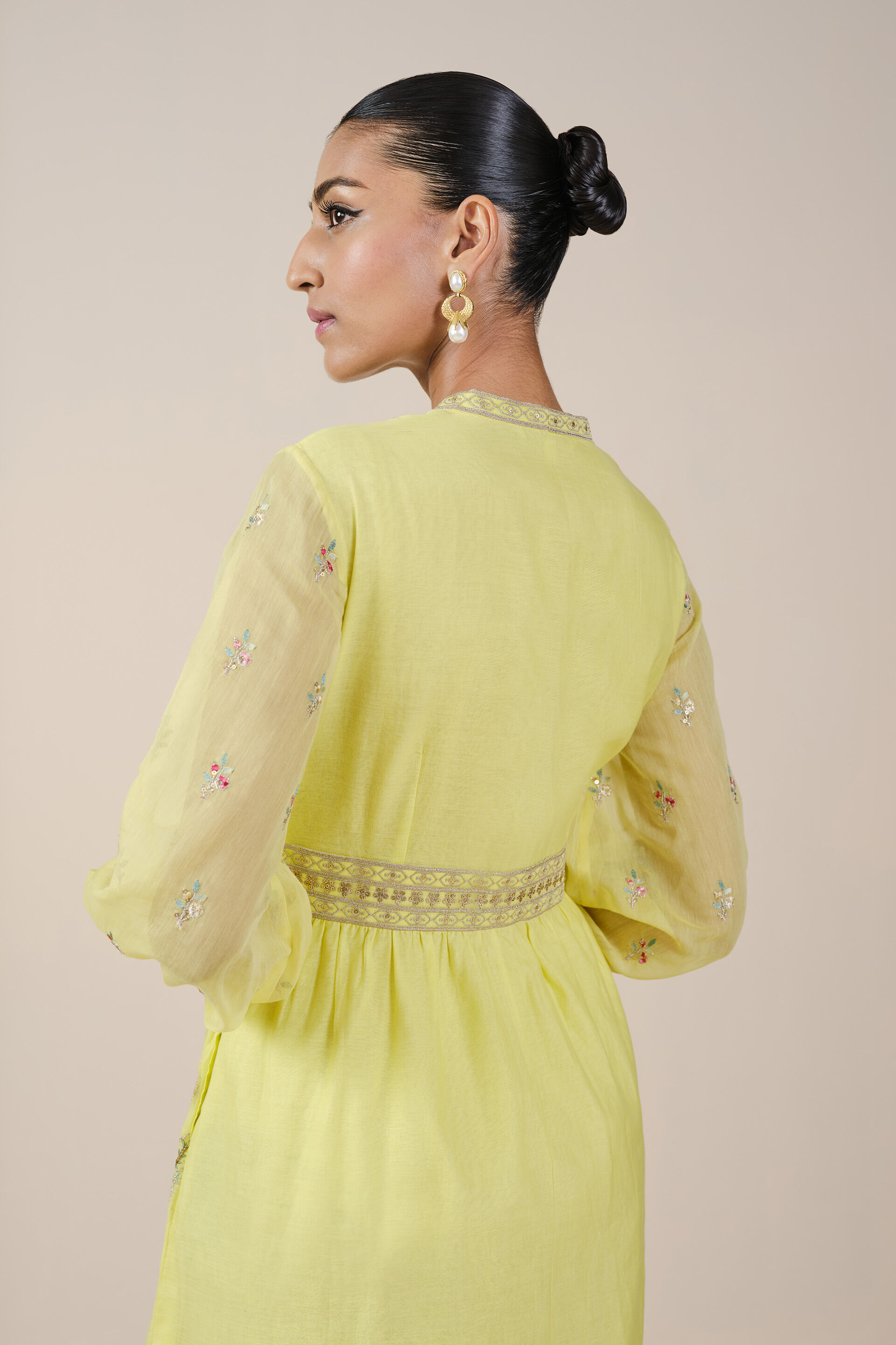 Rhapsody Embroidered Mul Dress Yellow