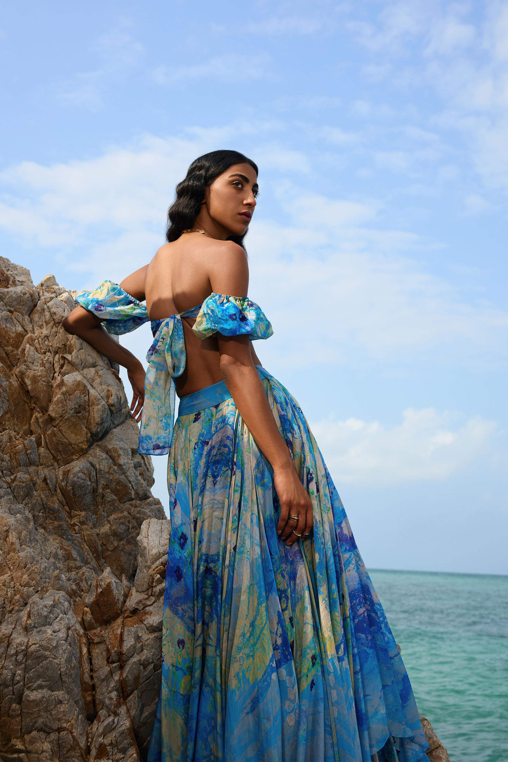 Chatoyante Organza Asymmetrical Skirt Set - Blue, Blue, image 5