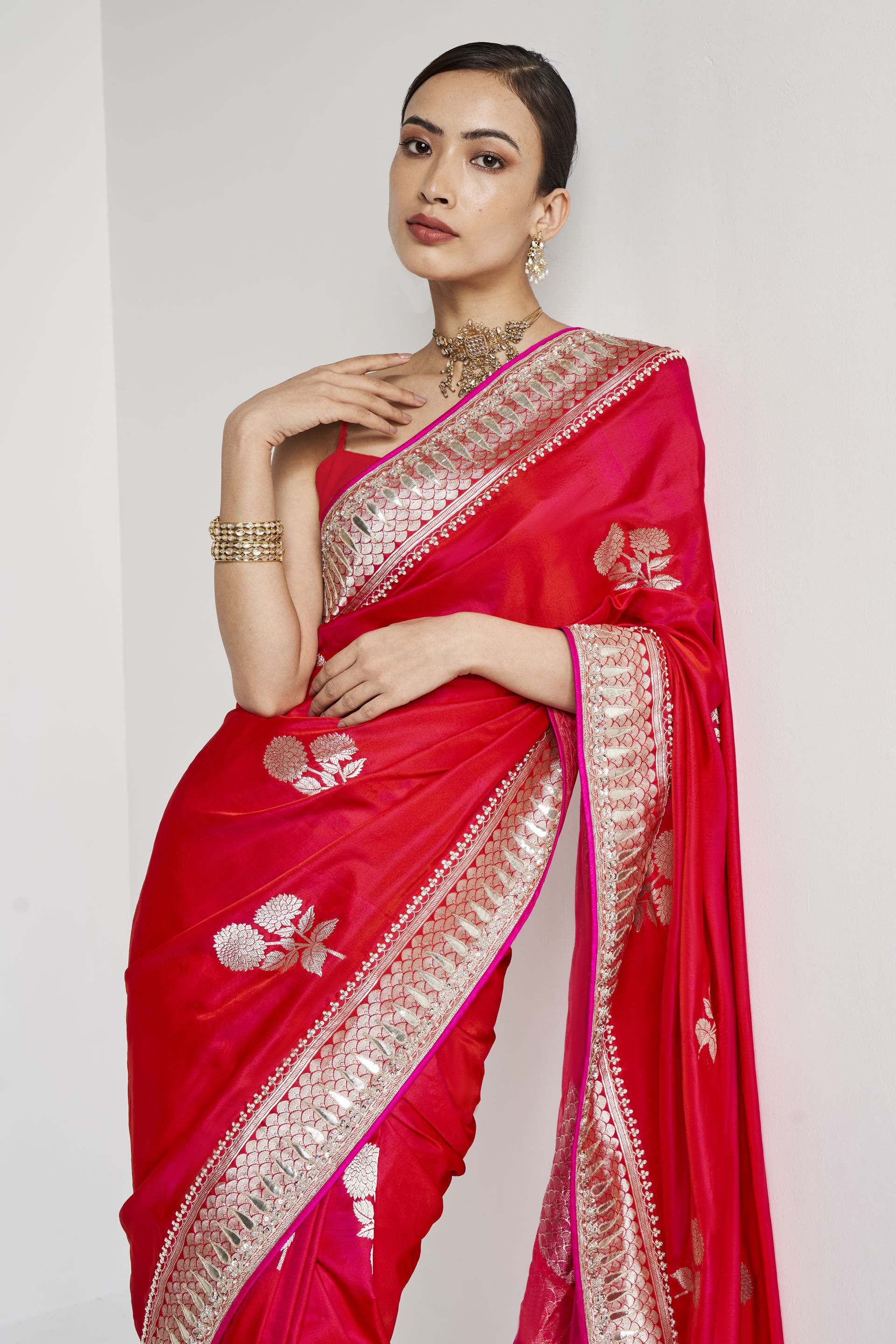 Kuhaki Benarasi saree - Red, Red, image 4