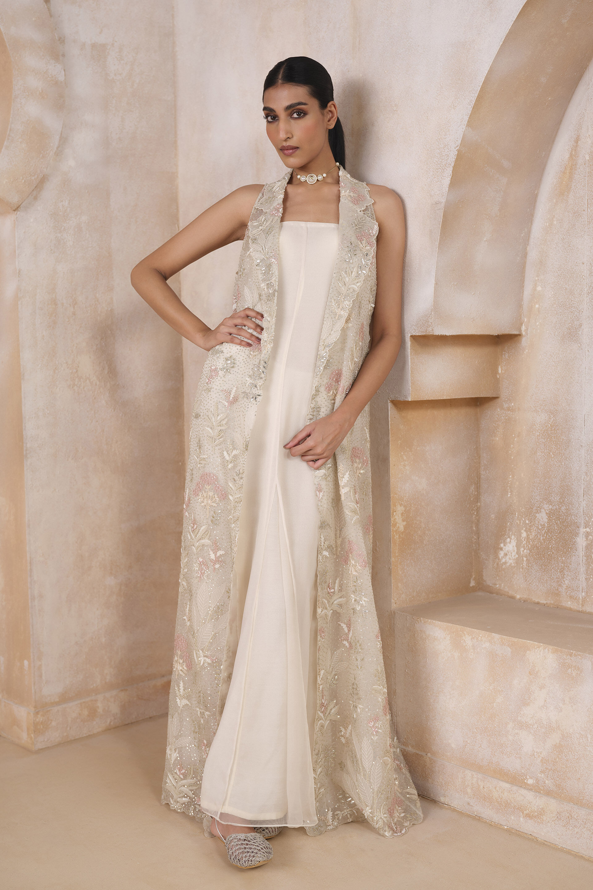 Numa Embroidered Jacket Set - Ivory