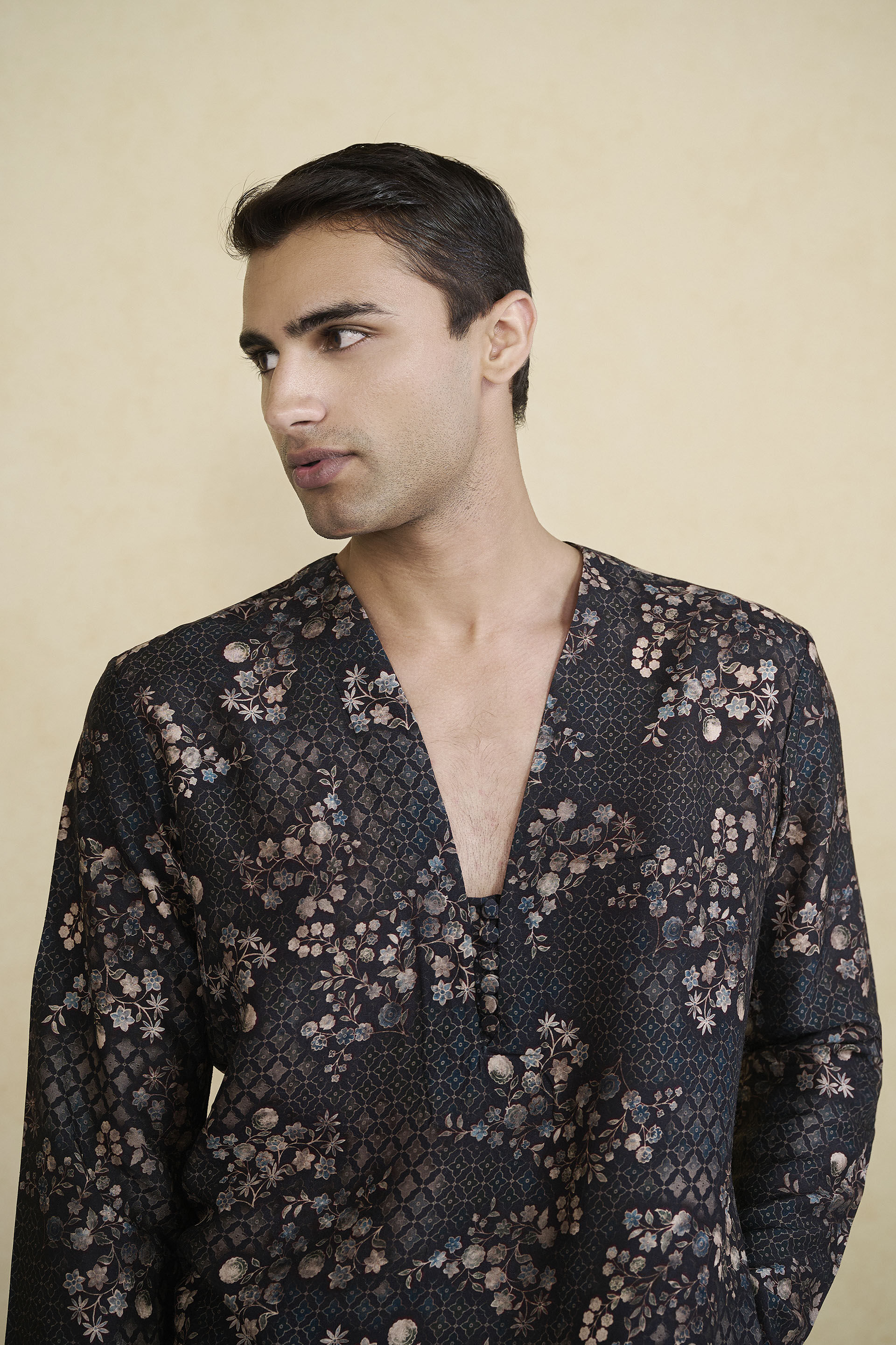 Rukham Printed Silk Kurta - Black, Black, image 7