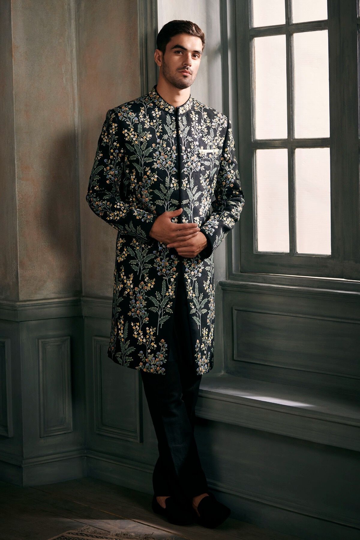 Aagniv Pichhwai Sherwani - Black, Black, image 1